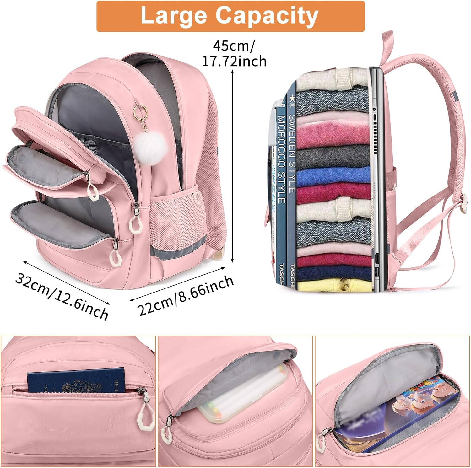 Teen Girls Cute School Backpack for Middle High School, Ergonomic Bookbag image 4