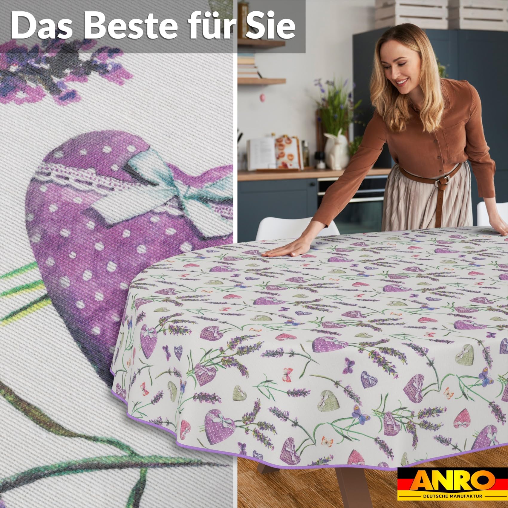 ANRO Mantel de Mesa Lavanda 70% Algodón 30% Poliéster | Antimanchas Impermeable Cocina Jardín Borde Cortado 220x140 cm