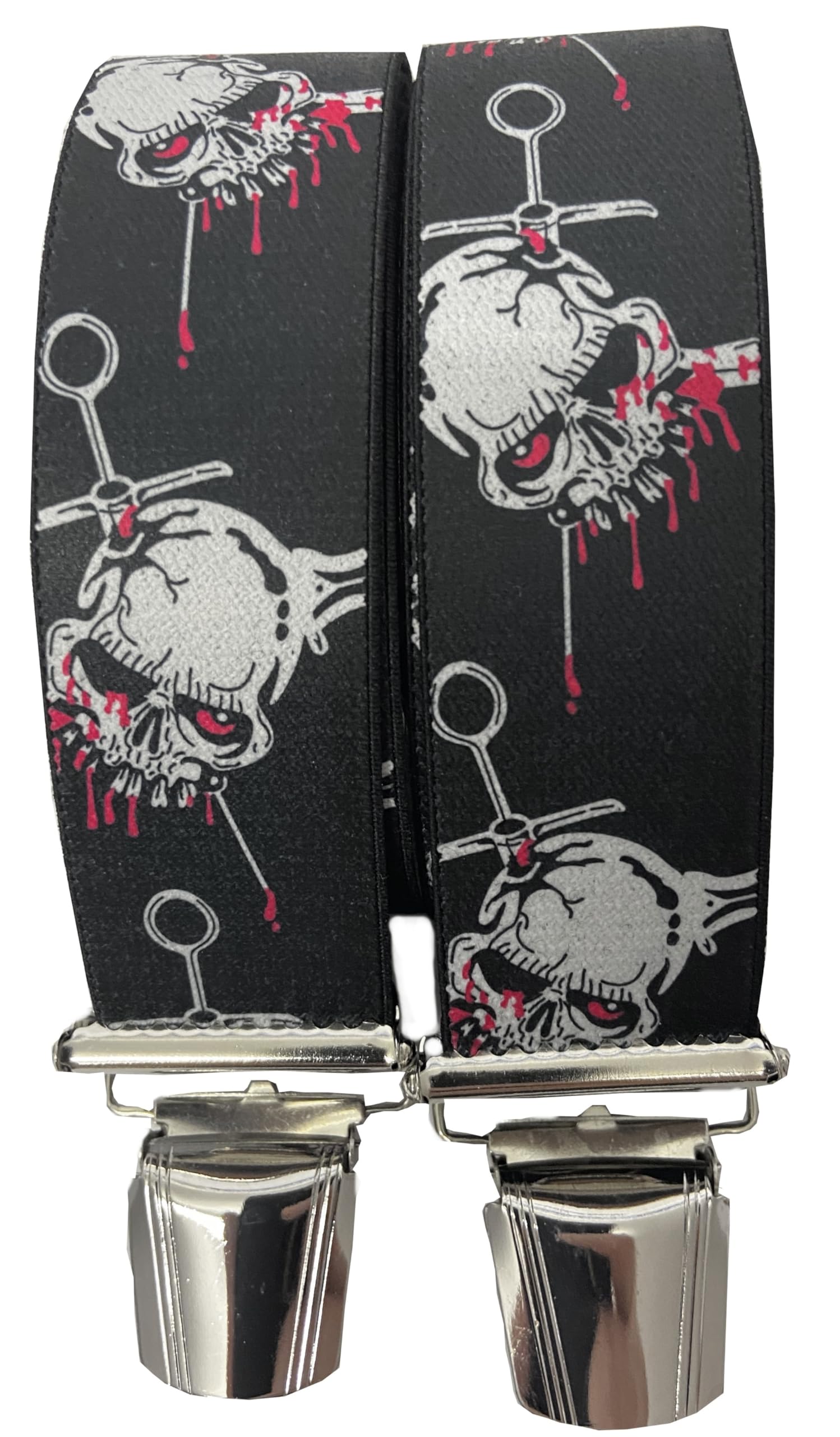 Tirantes para hombre, diseño de calavera de terror, 3,5 cm de ancho, ajustable de 65 a 125 cm, forma de X, clips resistentes y gran comodidad, ideal como regalo para los amantes del horror ST