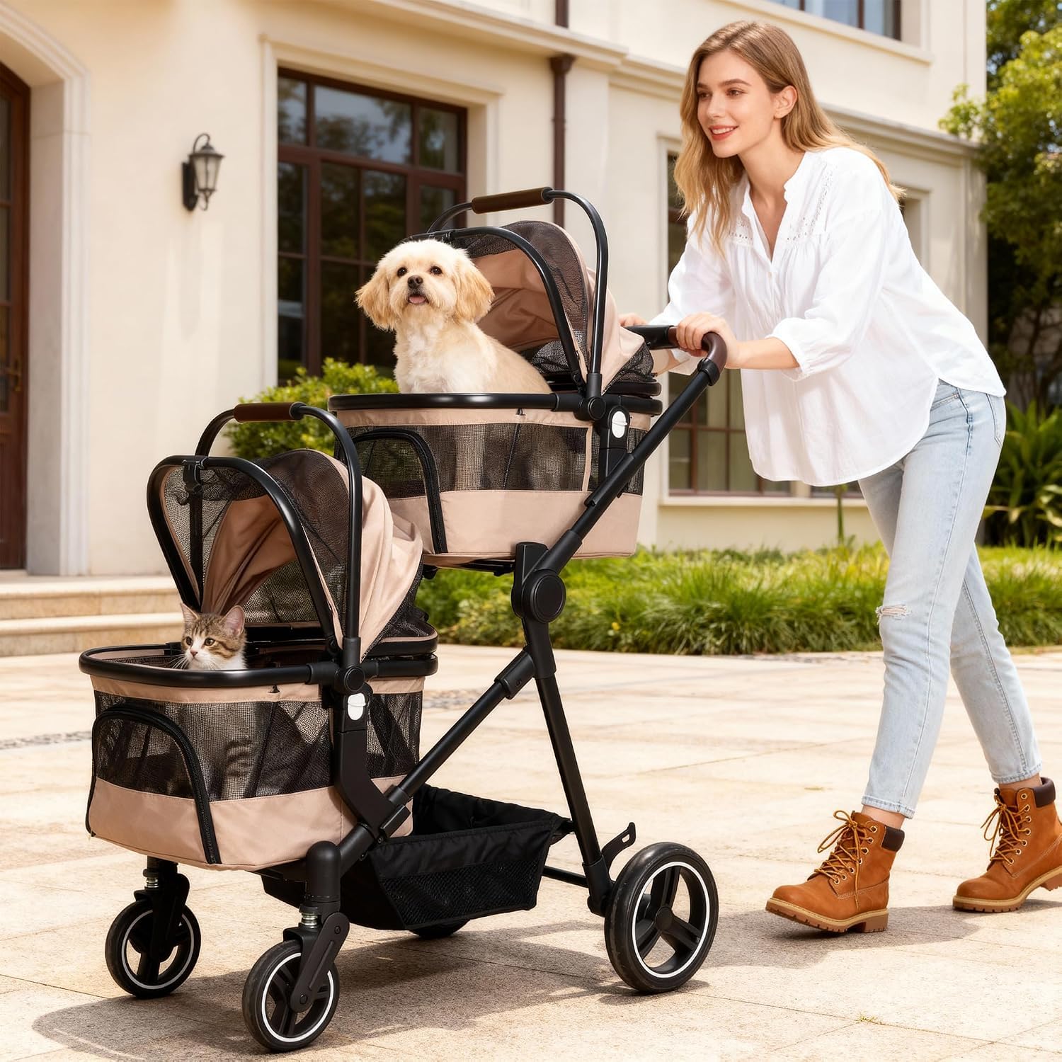 Amazon.co.jp: 折りたたみ式 ペットカート 小型犬 中型犬 猫 2台分離型