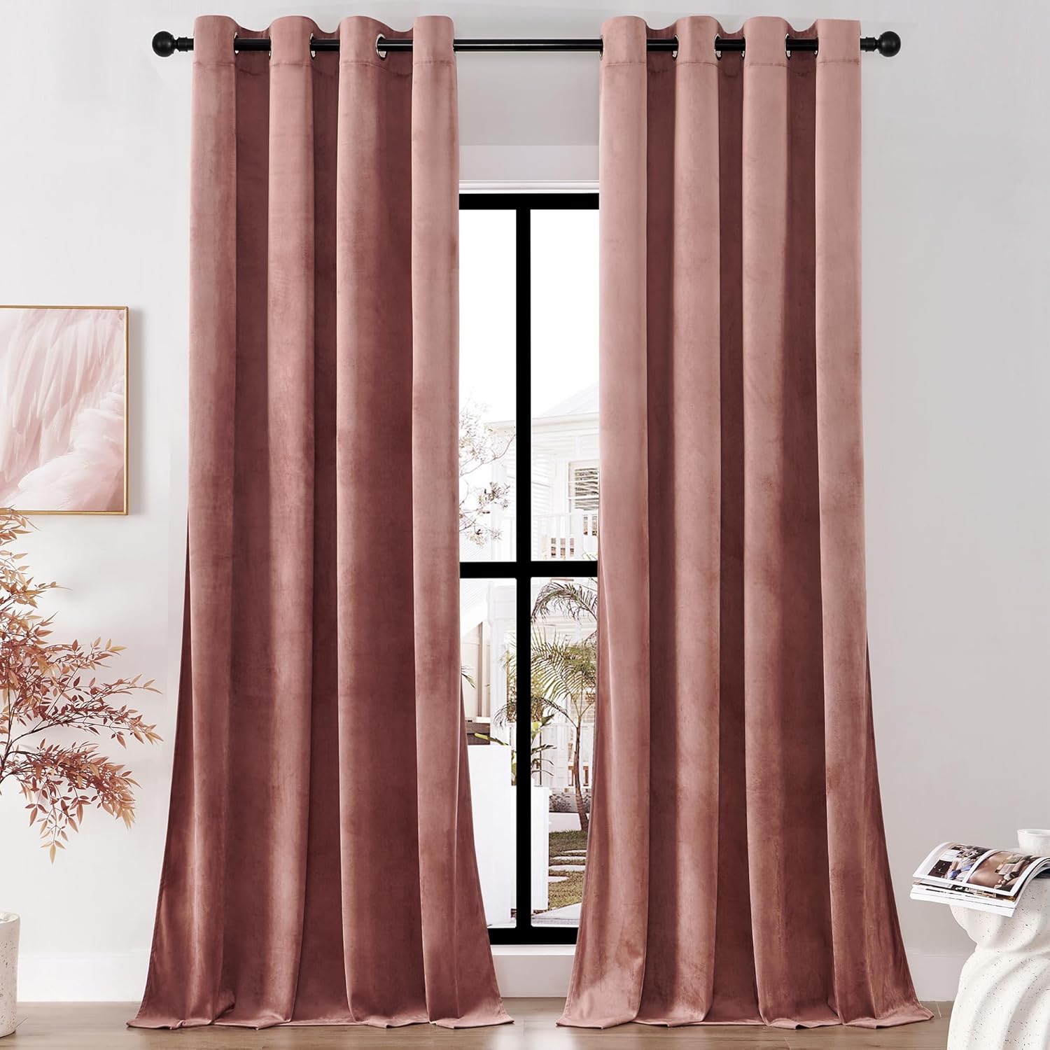 Timeper Gold Brown Velvet Curtians - Noise Reducing Luxury Solid Decor Grommet Window Drapes Darkening Covering for Living Room/Playroom/Kids Room/Dining, W52 x L90, Gold Brown, 2 Panels