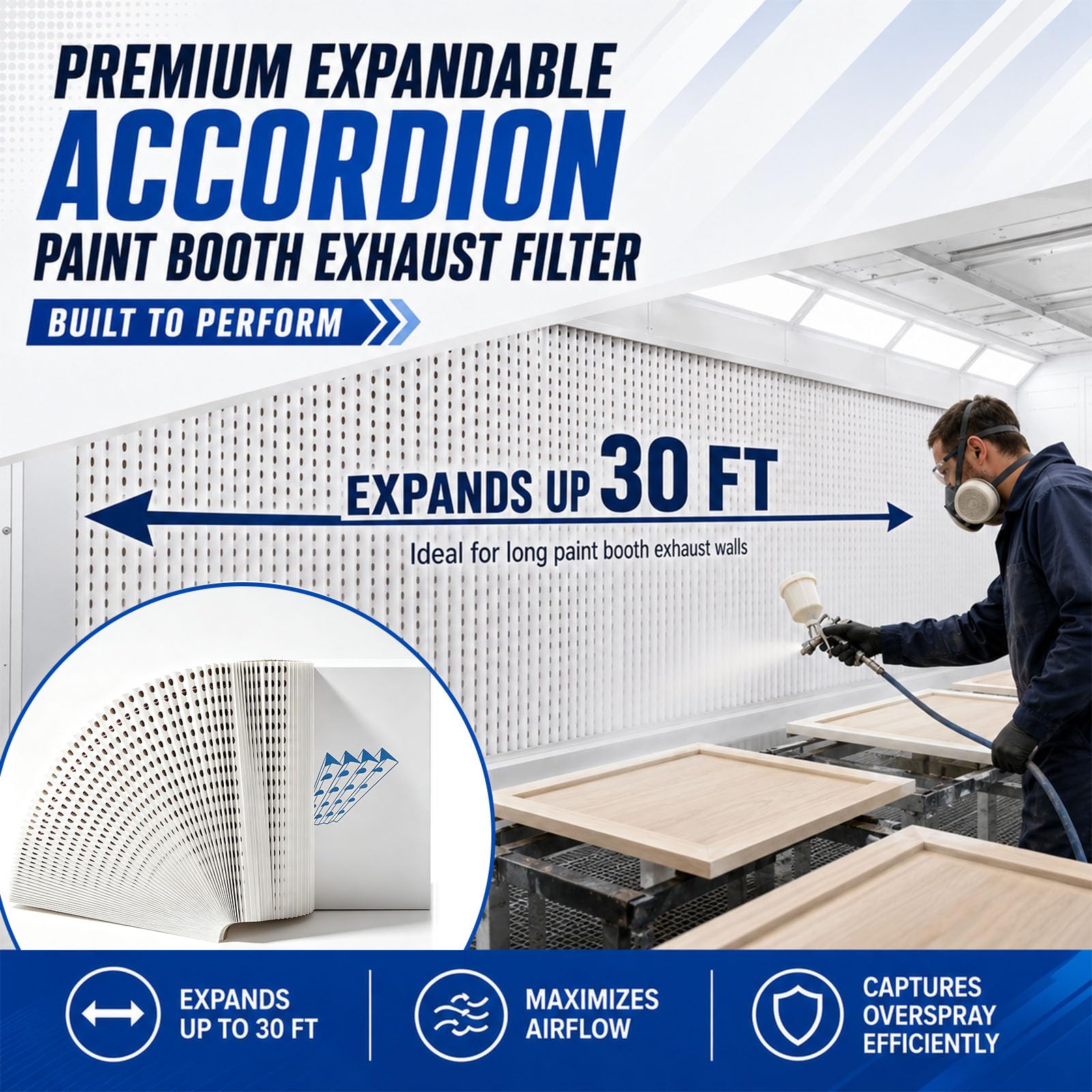 Lewtemi Rotolo di filtro di scarico per cabina di verniciatura, 91,4 cm x 9,2 m, alta efficienza, overspray, per automobili, lavorazione del legno, cabine di spruzzatura industriali