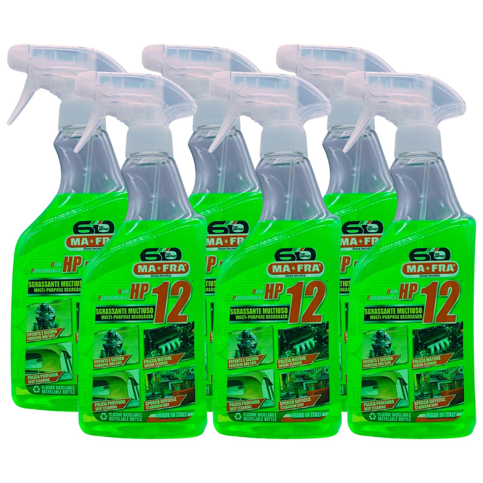 Sgrassante Multiuso HP12 Adatto a Tutte le Superfici, Potente e Sicuro sulle Parti Trattate, Ideale per Pulizia Auto, Moto e Camper 500ml (6 Spray)