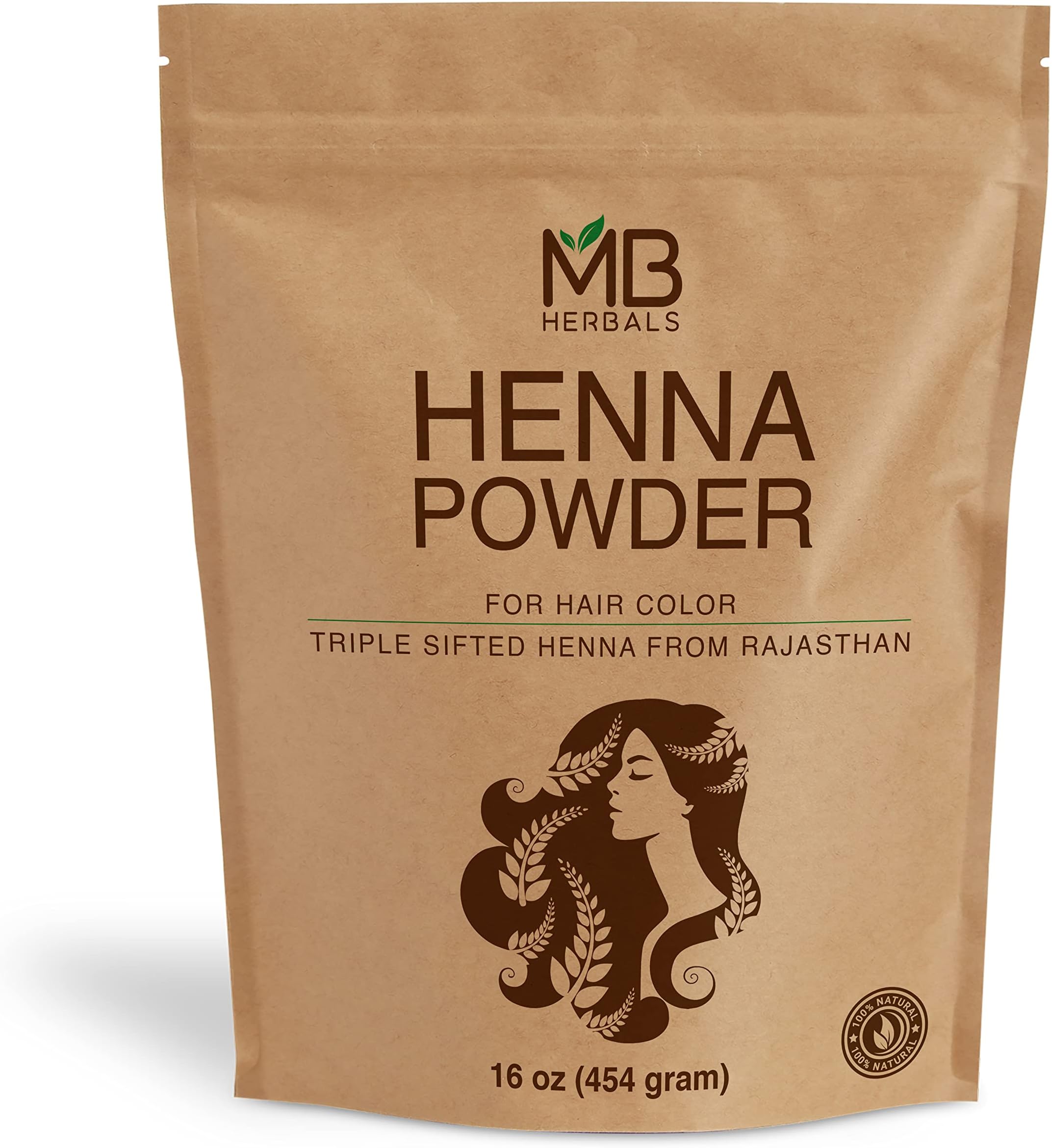 MB Herbals Pure Henna Powder | One Pound | 1 lb | 100% Pure Organically Grown Lawsonia inermis Leaf Powder | Natural Hair Conditioner | For External Use Only