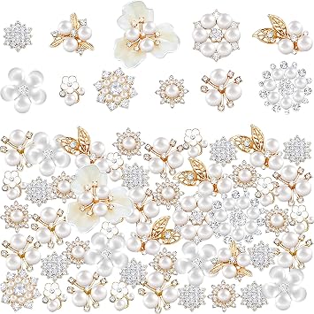 60 Pieces Rhinestone Buttons,Faux Pearl Embellishments Buttons,Flat Back Flower Rhinestone Buttons for Crafts,Jewelry Making,DIY Wedding Decorations,Clothes Bags Shoes Supplies