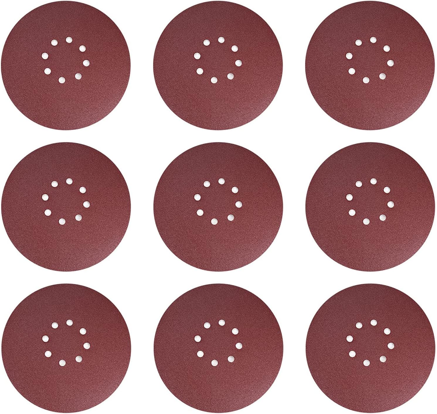 Utoolmart 10Pcs 9 Inch 8 Hole Hook and Loop Sanding Disc 80 Grit Flocking Sandpaper Random Orbital Sander Paper