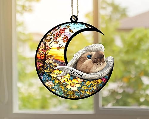 Miniatura 399 de Chow Chow Dog Memorial Suncatcher, adorno de Navidad Chow Chow con nombre, atrapador de pérdida de mascotas, regalos para los amantes de los perros