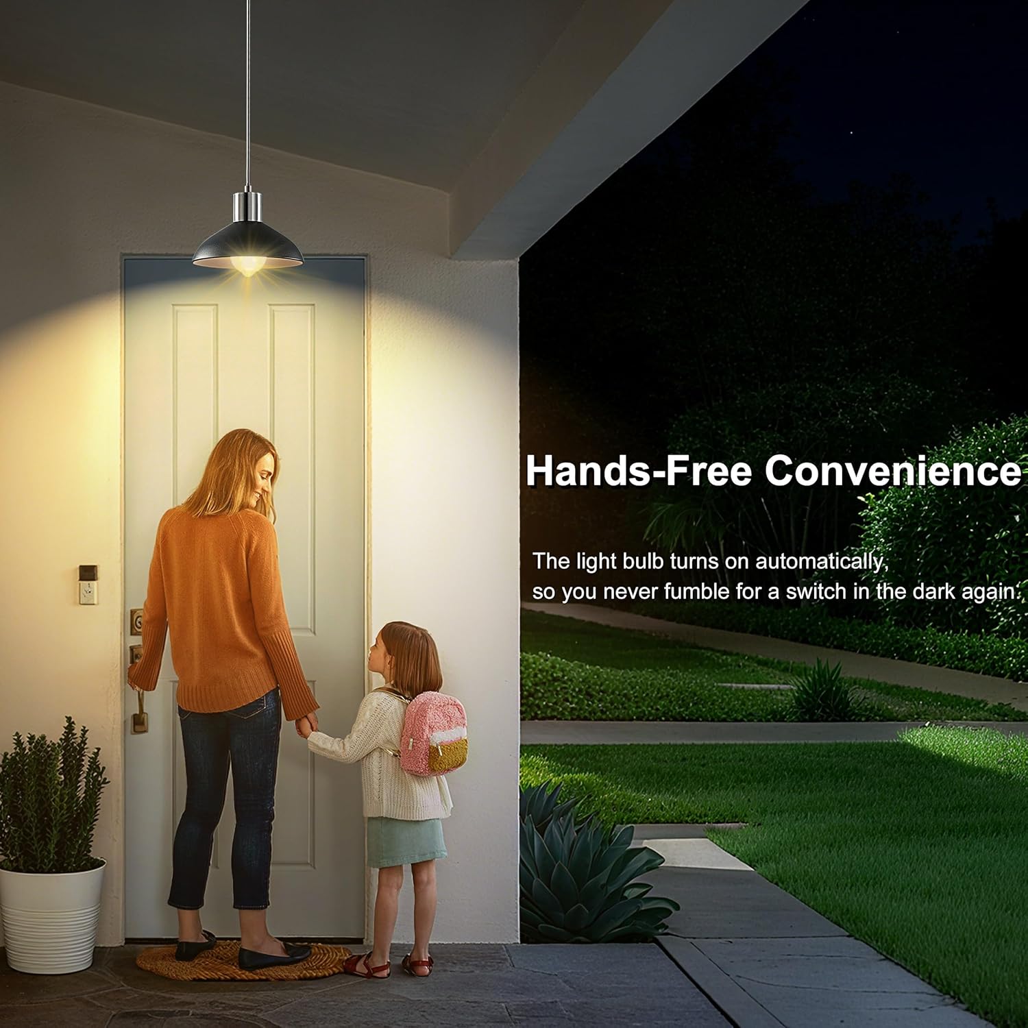 Motion Sensor Light Bulbs, 12W Motion Activated Dusk to Dawn Outdoor Light Bulb (100Watt Equivalent) A19 E26 3000K Warm White for Outdoor Indoor Front Door Porch Garage Basement Hallway, 4 Pack