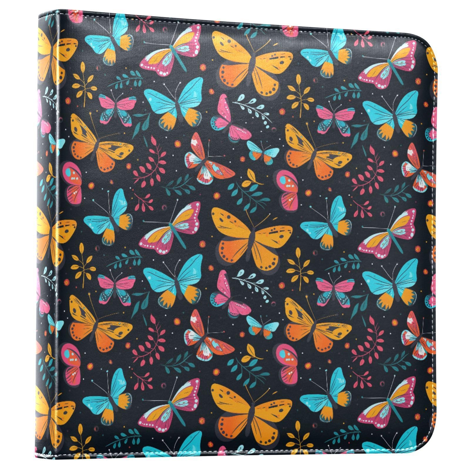 JIPONI Colorful Butterflies Large Photo Album, DIY Leather Cover Scrapbook Albums for 4x6 5x7 6x8 Pictures, Self Adhesive Memory Book for Wedding, Baby, Family