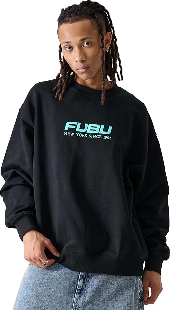 FUBU Sweatshirt, Fleece Lined, Cotton, Long Sleeve, Crew Neck, Logo, American Casual, Hip Hop, Large Sizes, Unisex Adult