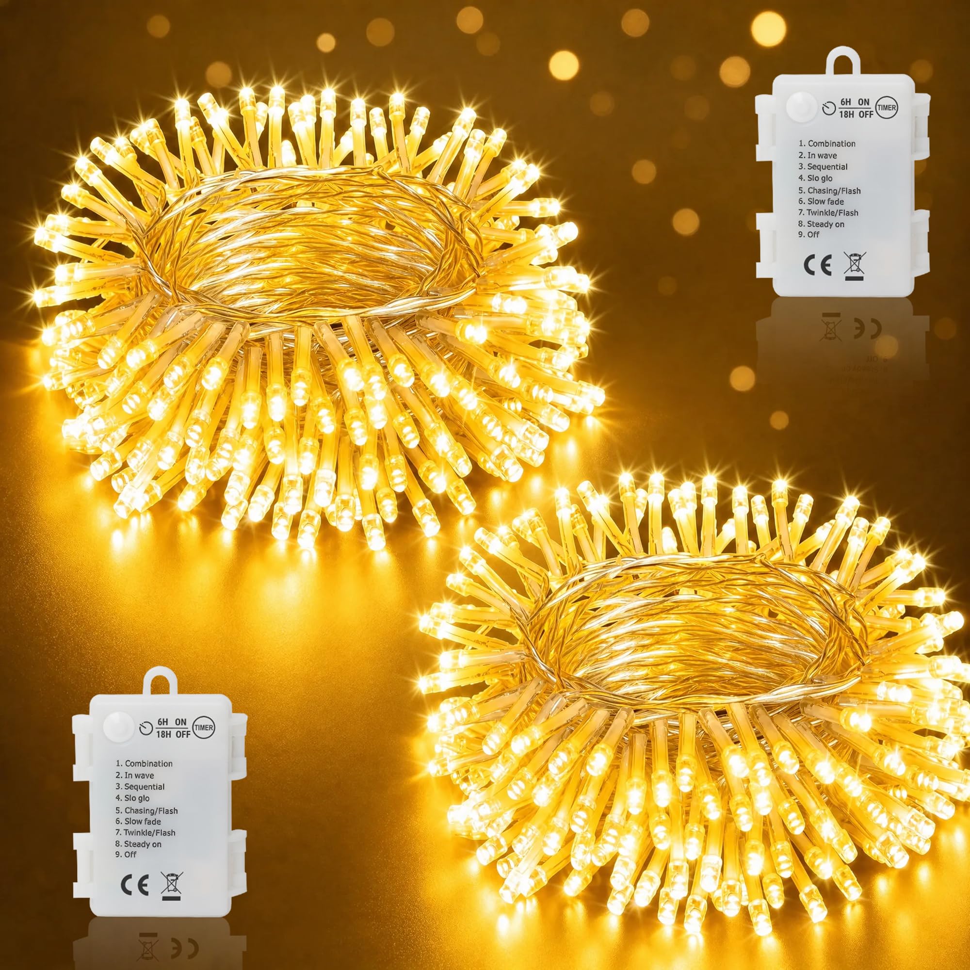 2 Pack Fairy Lights Battery Operated Waterproof Christmas Decor 10m 100LED
