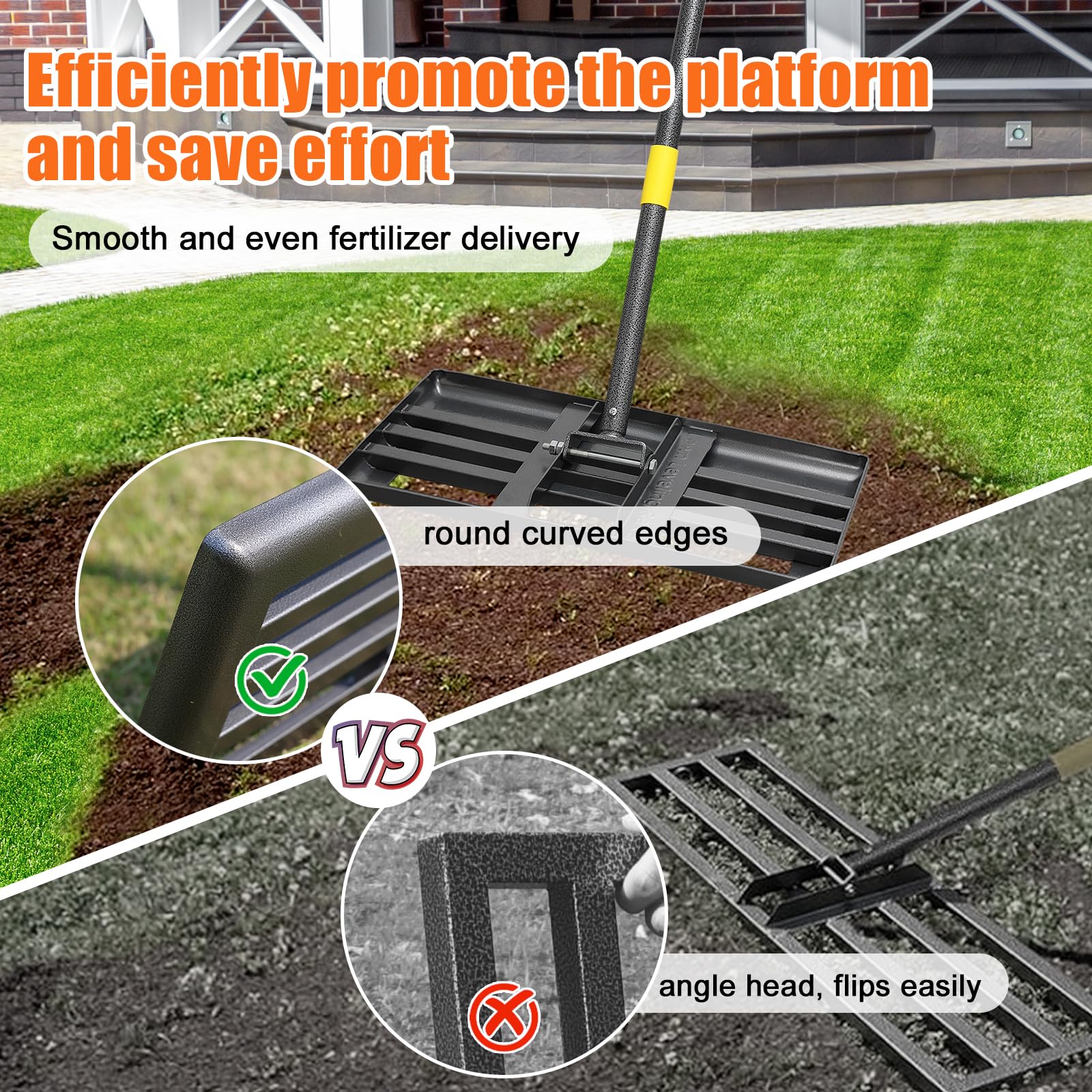 Turf Soil Rake Snapklik.com : Lawn Leveling Rake, 5 FT Adjustable Long Handle Leveling ...