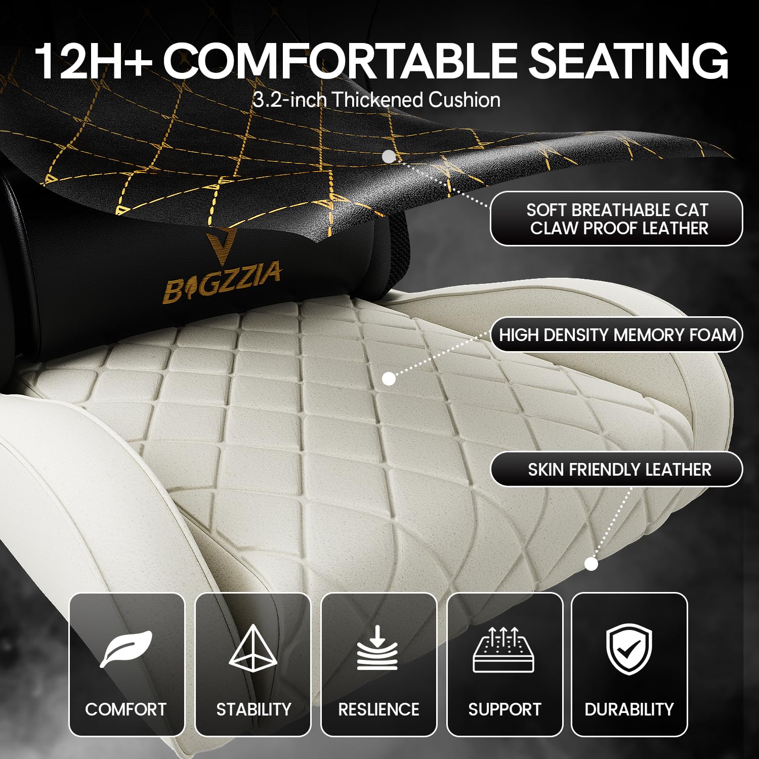 bigzzia Chaise Gaming avec LED RGB, Ergonomique Chaise de Gaming avec Soutien Lombaire Repose-Pieds, Fauteuil Gaming réglable et pivotant capacité de Charge 150 kg