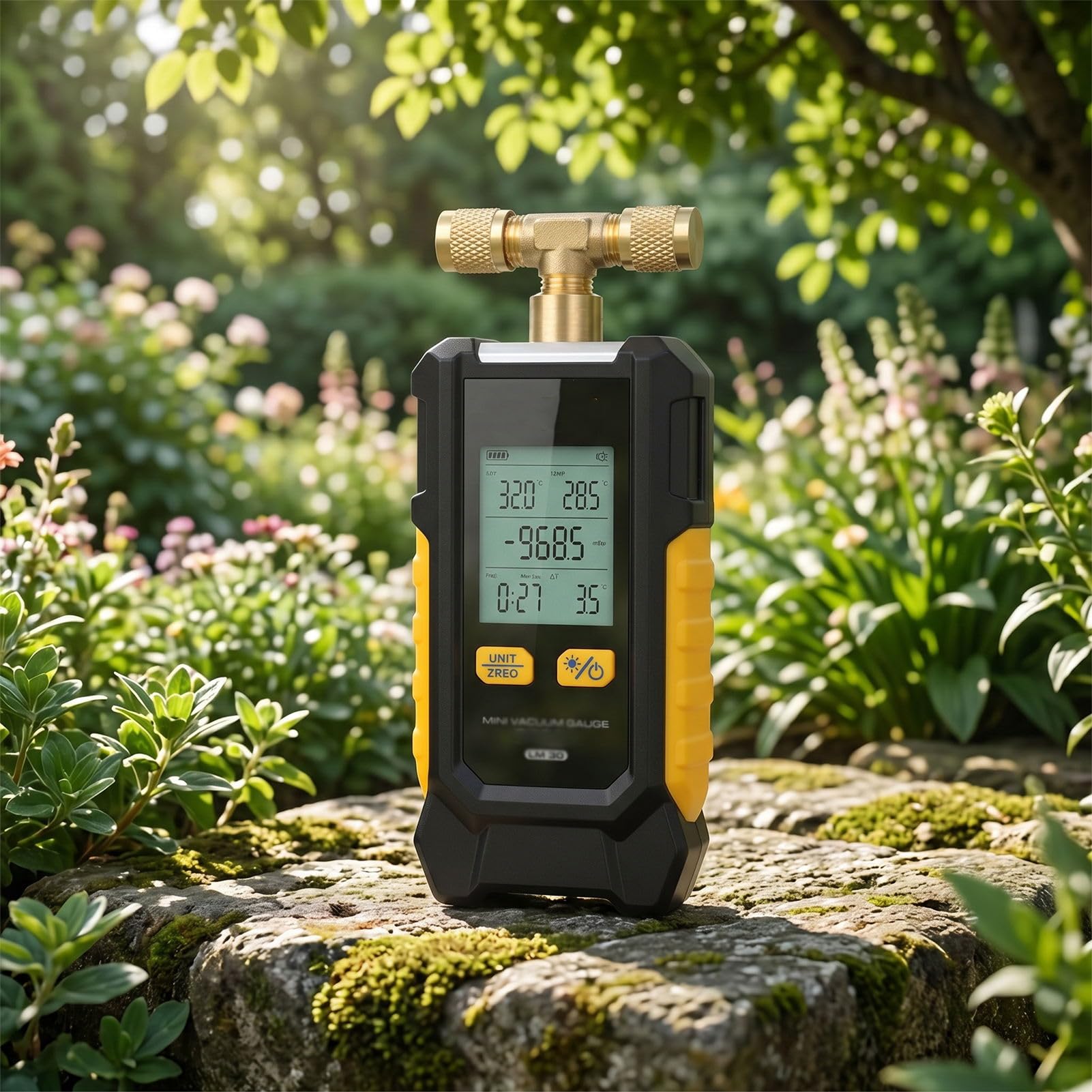 Luocute Vacuómetro Digital, Medidor de Vacío HVAC con Evacuación Inteligente y Detección de Fugas, Resolución de 0,01 Bar, Interruptor de 6 Unidades, Precisión ±0,1%, Calibración