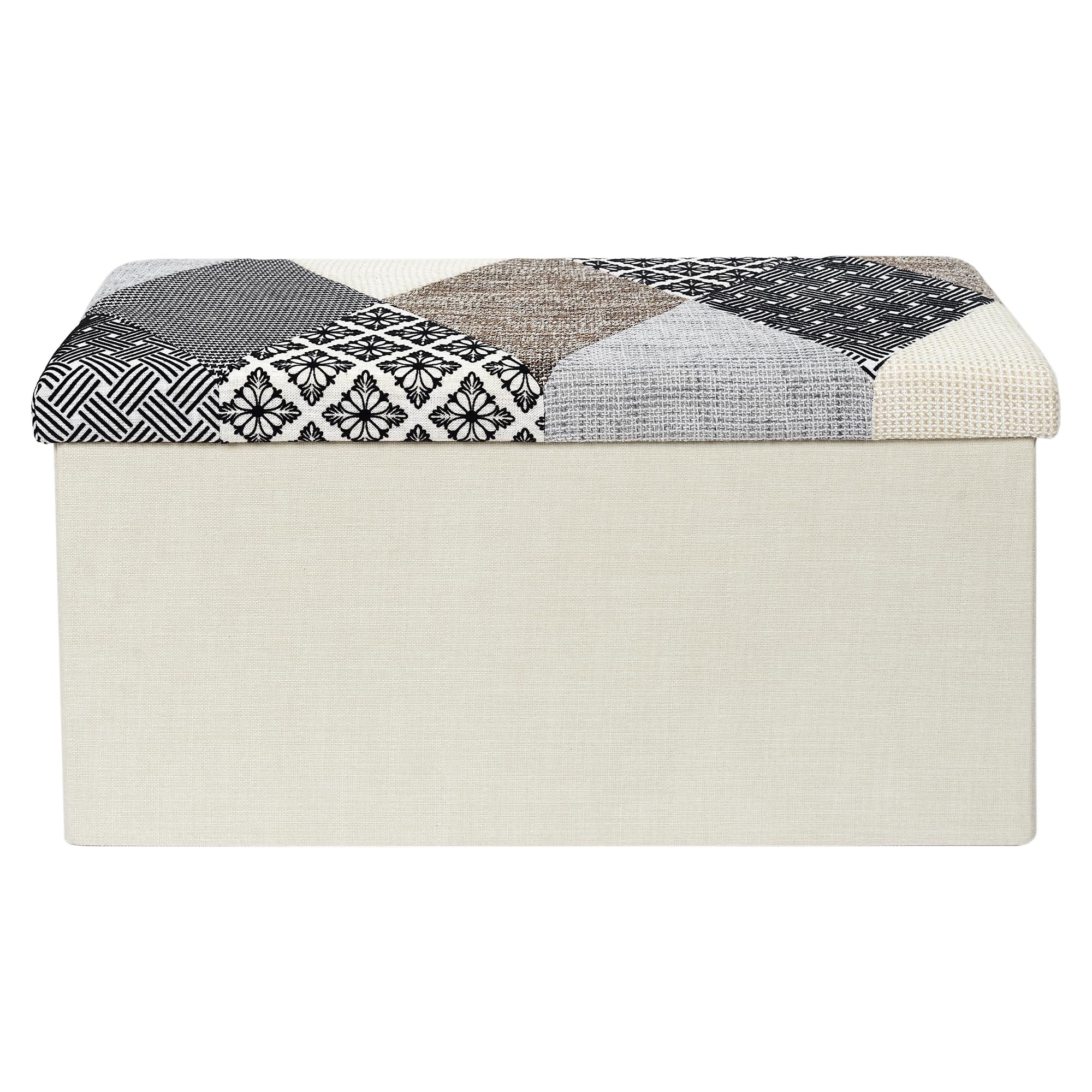 HOME DECO FACTORY Chest, Bench, Patchwork, Grey, Bench, Foldable, for Living Room, Bedroom, Dining Room, Multicoloured, 76 x 38 x 38 cm