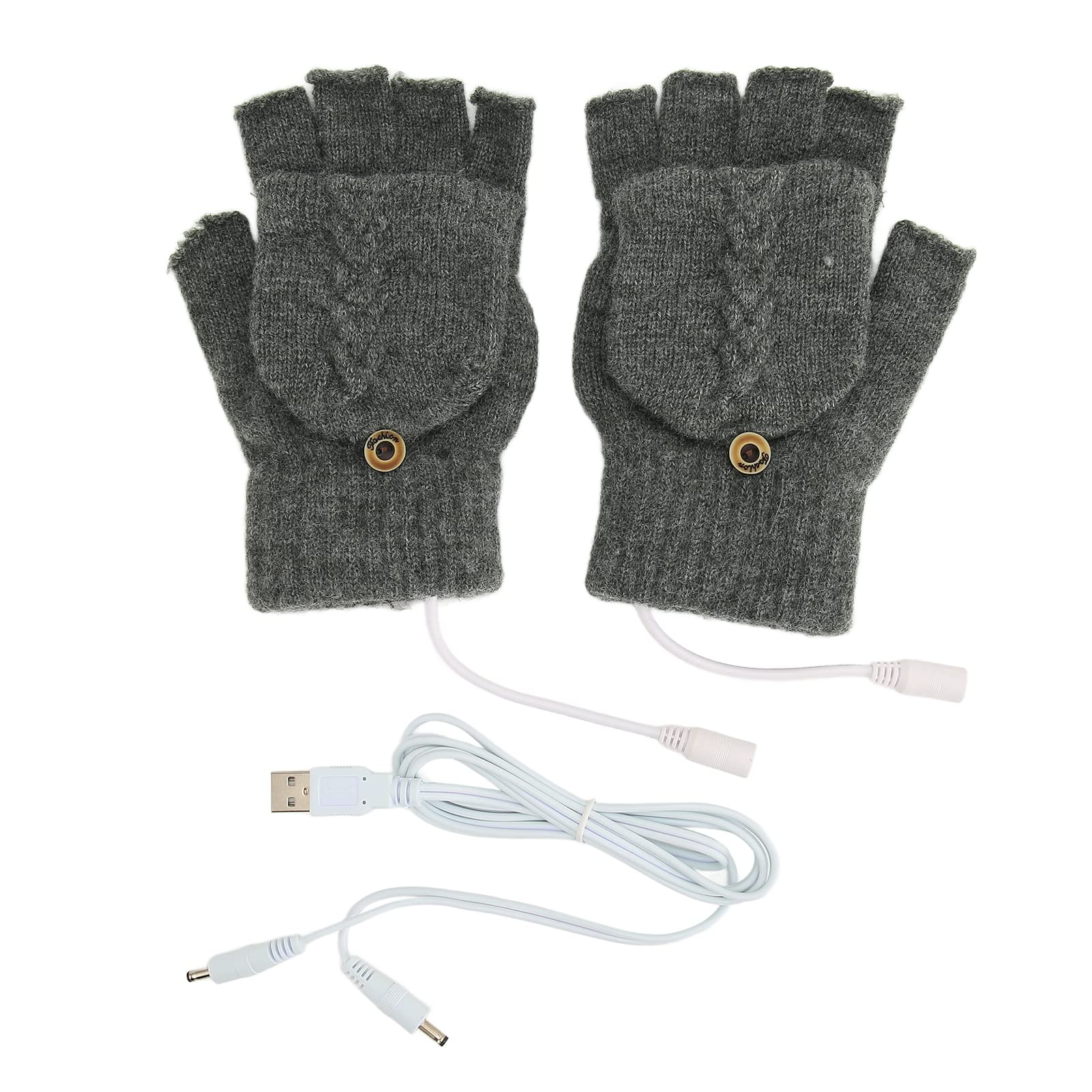 USB Warmer Heated Gloves Flip Half Fingerless Electronic Knitted Hand Gloves for Men Women Winter (Dark Gray)