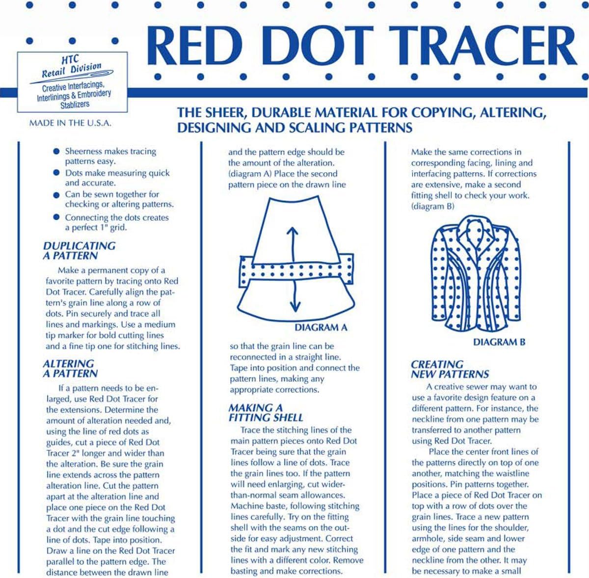 Red Dot Tracer HTC3210-1 – 46 Inches Wide, Non-Woven Precut Pattern Drafting Paper for Sewing, Copying, Altering, Designing & Scaling, 100% Polyester, in 5 Yard Package, Made in USA