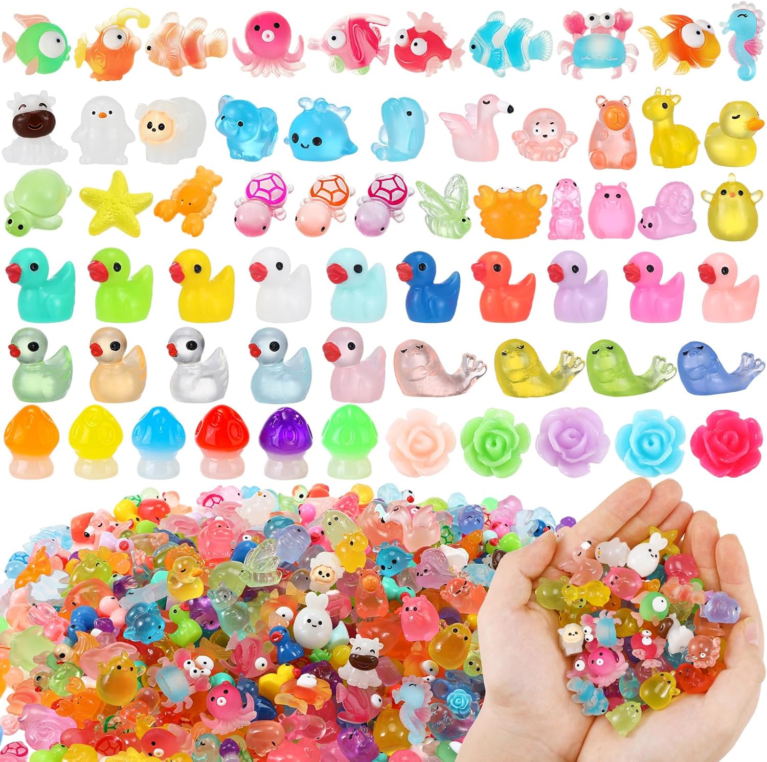 600 Pcs Mini Resin Animal Figures Bulk Small Animal Figurines Tiny Miniature Garden Accessories Duck Flamingo for Easter Egg Basket Stuffing Hide and Seek Valentine's Day Gifts(Creative)