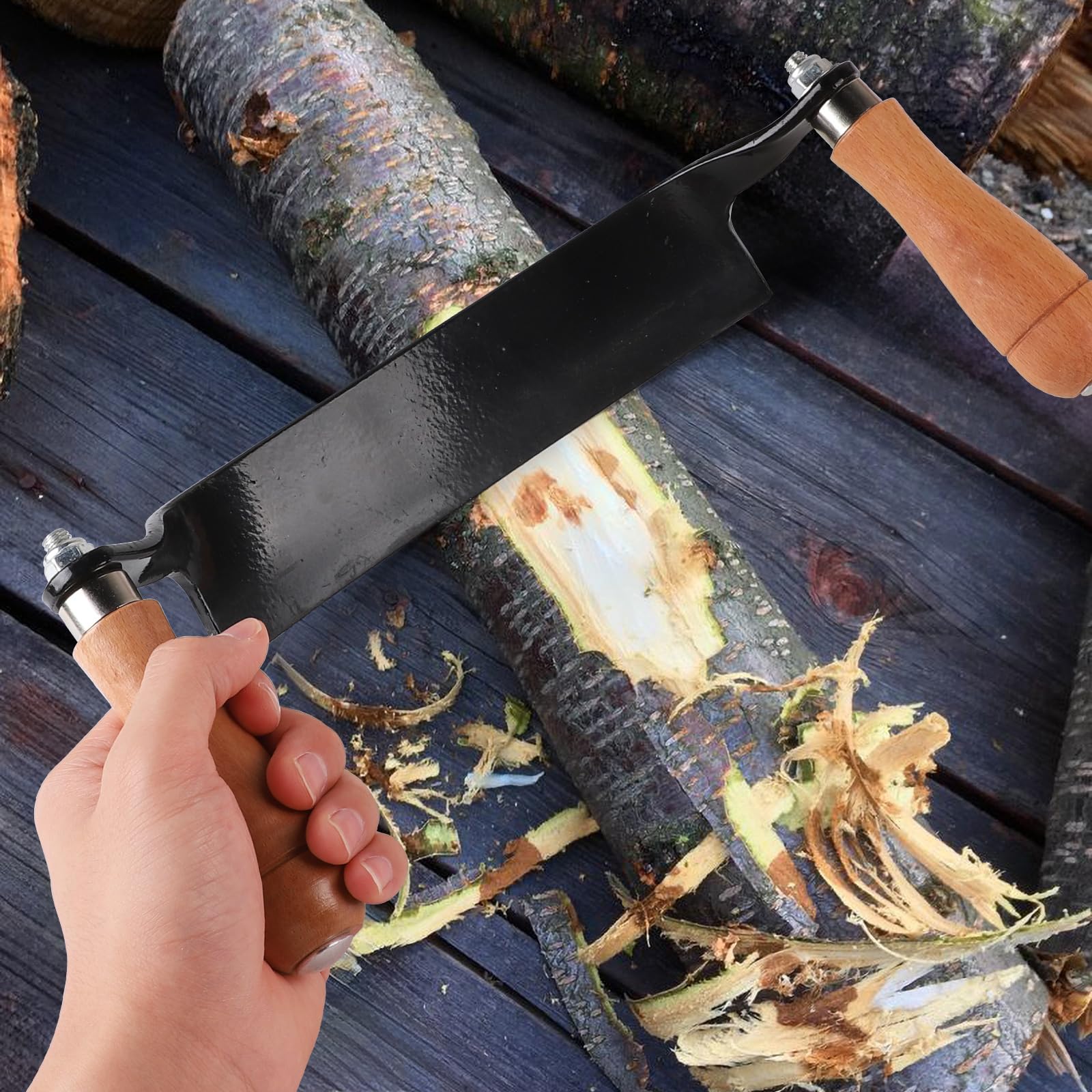 SWAWIS 200mm Couteau à Écorcer du Bois Courbé avec Protection de Lame et Poignée Antidérapante, Acier à Haute, pour Charpentiers Menuisiers Bûcherons(8'')