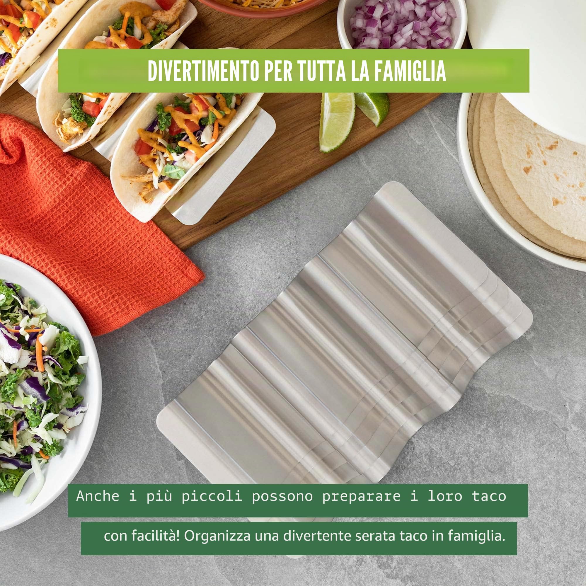 Porta Tacos Acciaio con Base Scanalata, Set 6 per Tacos Messicani e Tortilla, Ideale come Chef Accessori e Accessori Griglia per Forno o BBQ