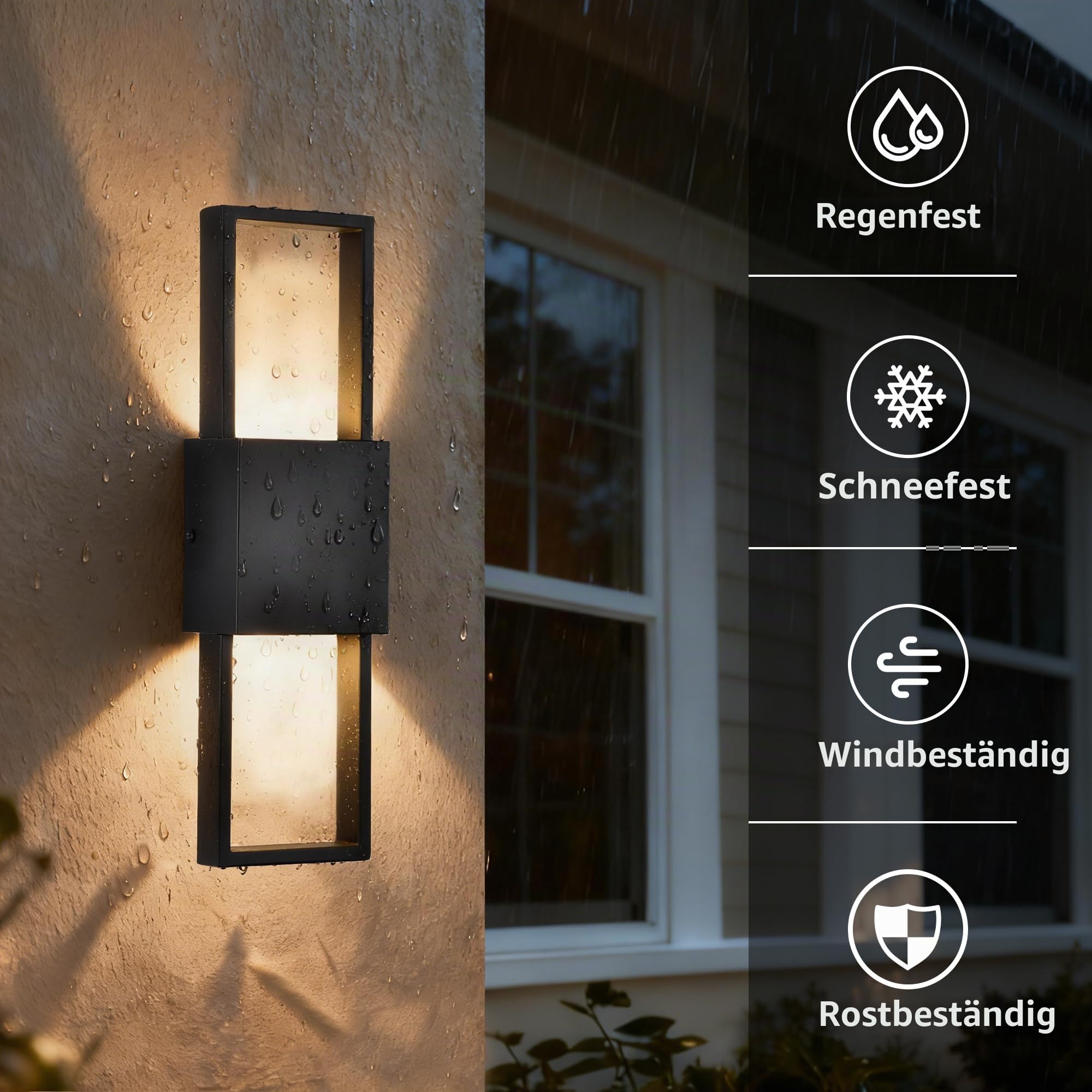 Alighting 10W LED Außenwandleuchte Up & Down 2 Pack | 3000K Warmweiß, Metall und Glas Wandleuchte, Fest Verdrahtet, IP44 Außenlampe für Hauswand, Balkon, Terrasse, Schwarz Matt