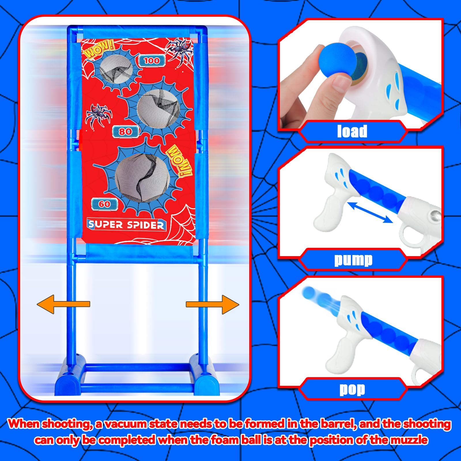 DX DA XIN Giochi di Tiro al Bersaglio per Bambini Include 2 Pistole Giocattolo 18 Proiettili di Schiuma per Ragazzi Compleanno Regalo di Natale Giocattoli per Bambini 3-12 Anni Bersaglio da Tiro Ragno