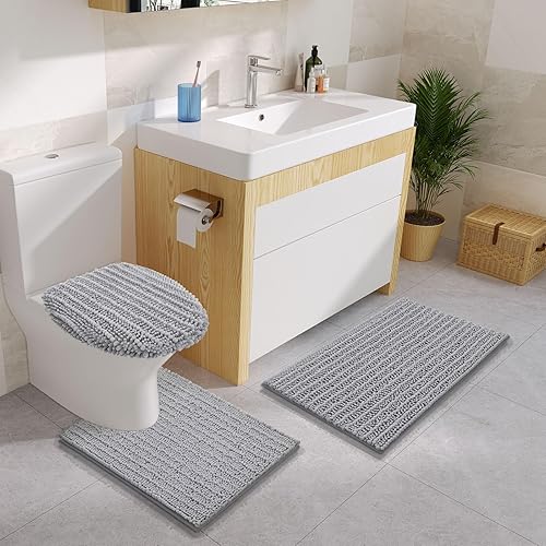 Miniatura 9 de Arotive Alfombras de baño de felpilla de lujo, 3 piezas con tapa de inodoro, suaves y absorbentes, antideslizantes, lavables a máquina para baño (24
