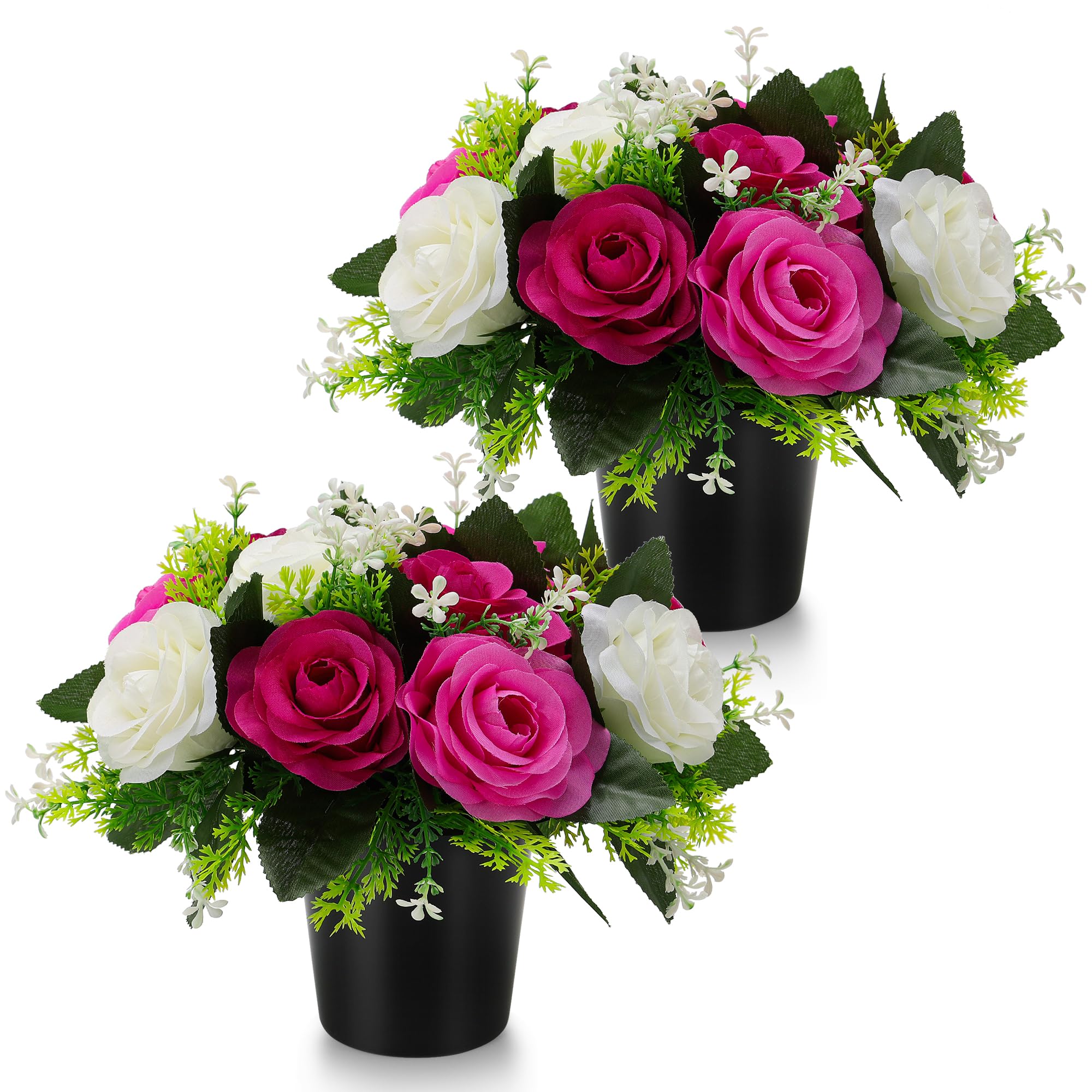GeekLeaf 2 Pcs Artificial Flowers for Graves, Grave Flowers Pots