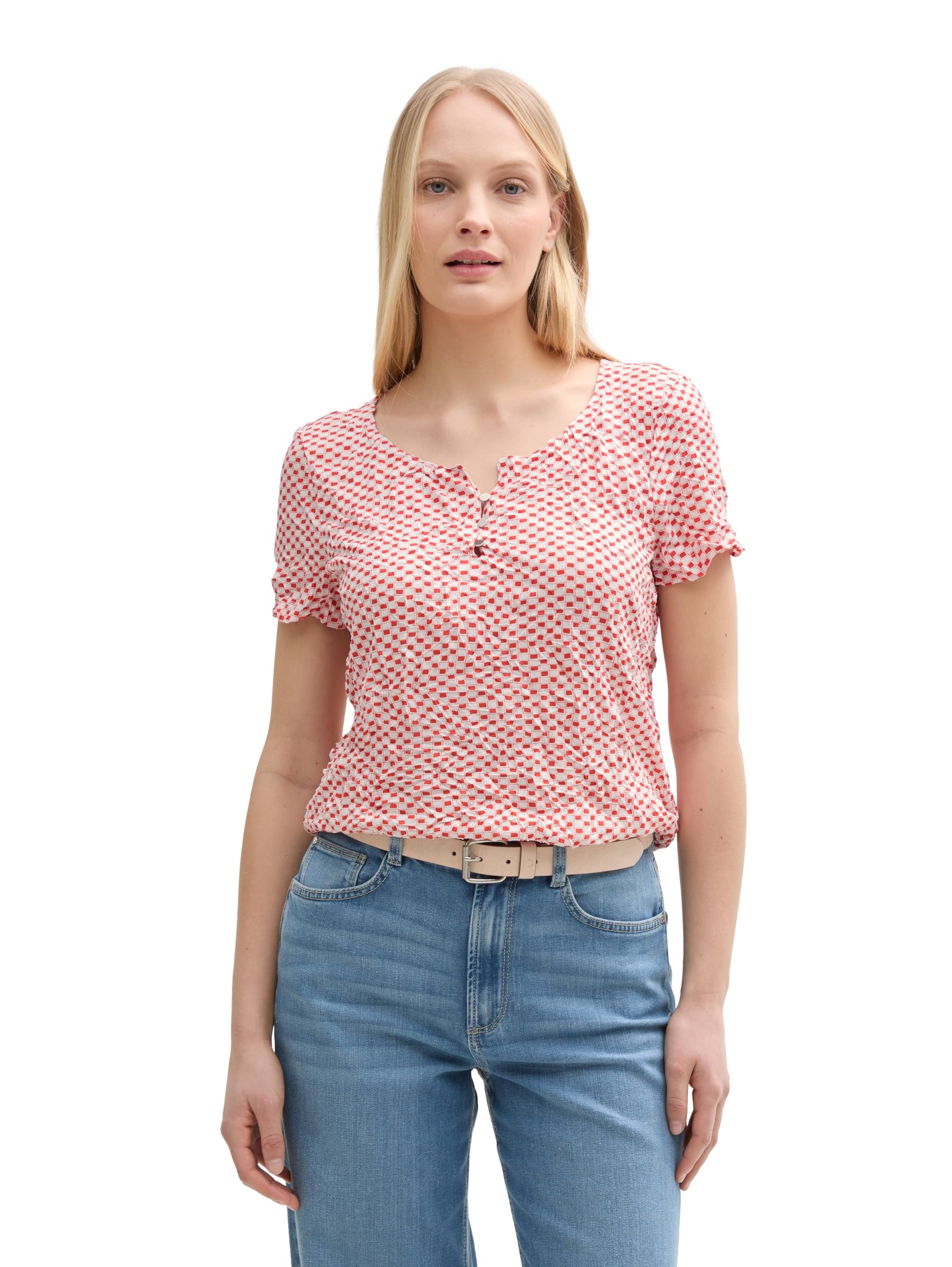 Tom Tailor Damen Crinkle T-Shirt mit Muster