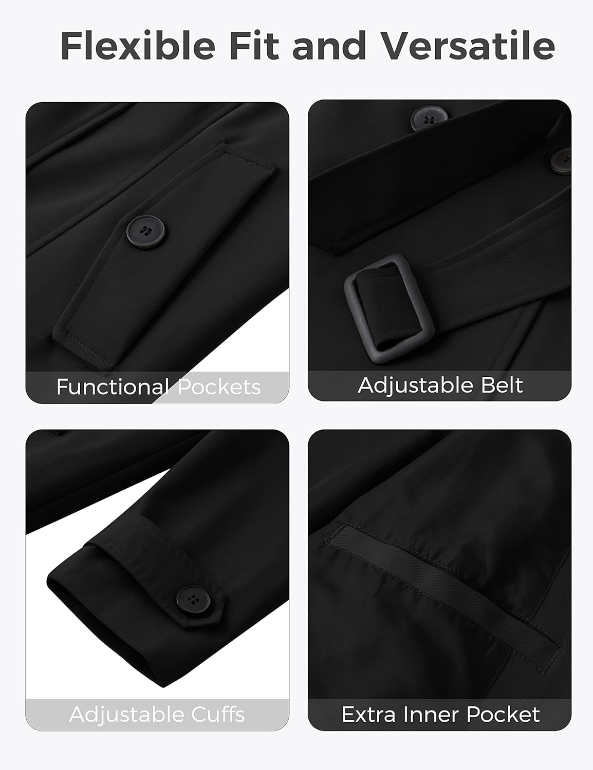 wantdo Women's Plus Size Trench Coat Double-Breasted Waterproof Lapel Overcoat Stylish Pea Coat with Detachable Hood - Image 6