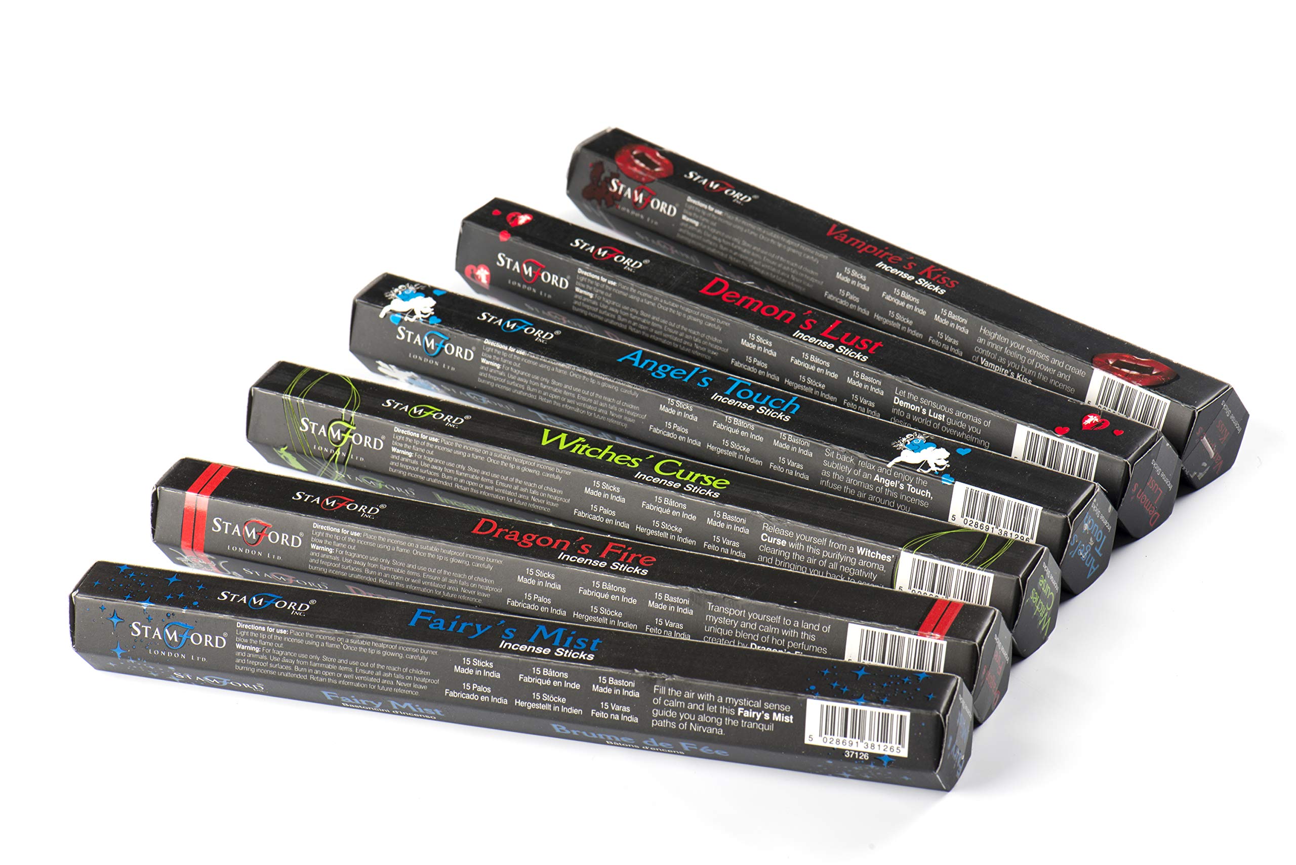 Stamford 37323 Mythical Variety Set Incense Sticks - 6 Packs x 15 Sticks, Black