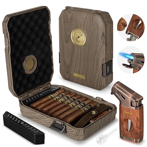 Travel Cigar Humidor Cigar Case with Cigar Lighter, Cedar Lined