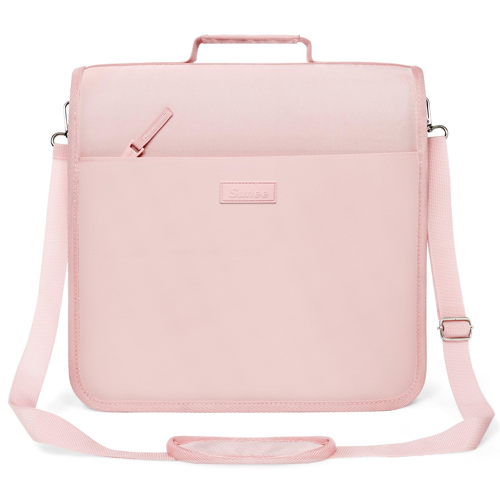 SUNEE Raccoglitore con cerniera a 3 anelli, anello a O da 7,6 cm, con manico e tracolla, capacità 600 fogli, multi-tasche per organizer per scuola media con cerniera, rosa loto