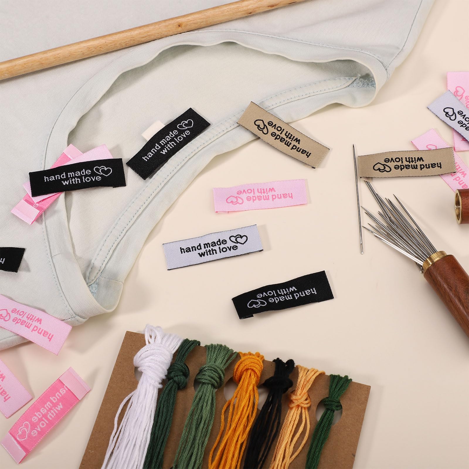 DOPENSPI 100 etichette in tessuto fatto a mano, colore beige