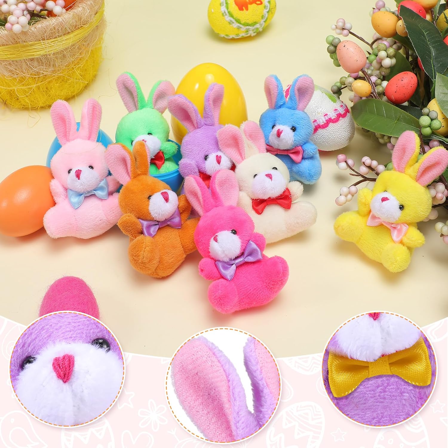 Sosation 100Pcs Easter Plush Bunny Bulk Small Stuffed Animal Bunny Colored Soft Plush Party Favor 3.54'' Mini Stuffed Rabbit for Easter Egg Filler or Baskets Filler Gift, 8 Color(Stylish Style)