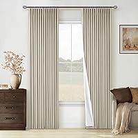 Vista 34 de Cortinas de lino 100% opacas de 90 pulgadas con pliegues de 2 paneles para sala de estar, con pestaña trasera plisada, cortinas oscuras