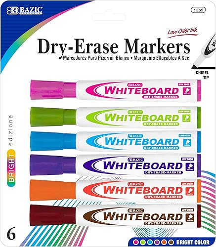 BAZIC - Marcador de borrado en seco, punta de cincel de color brillante, rotulador de pizarra blanca, marcadores de bajo olor, bolígrafos de pizarra
