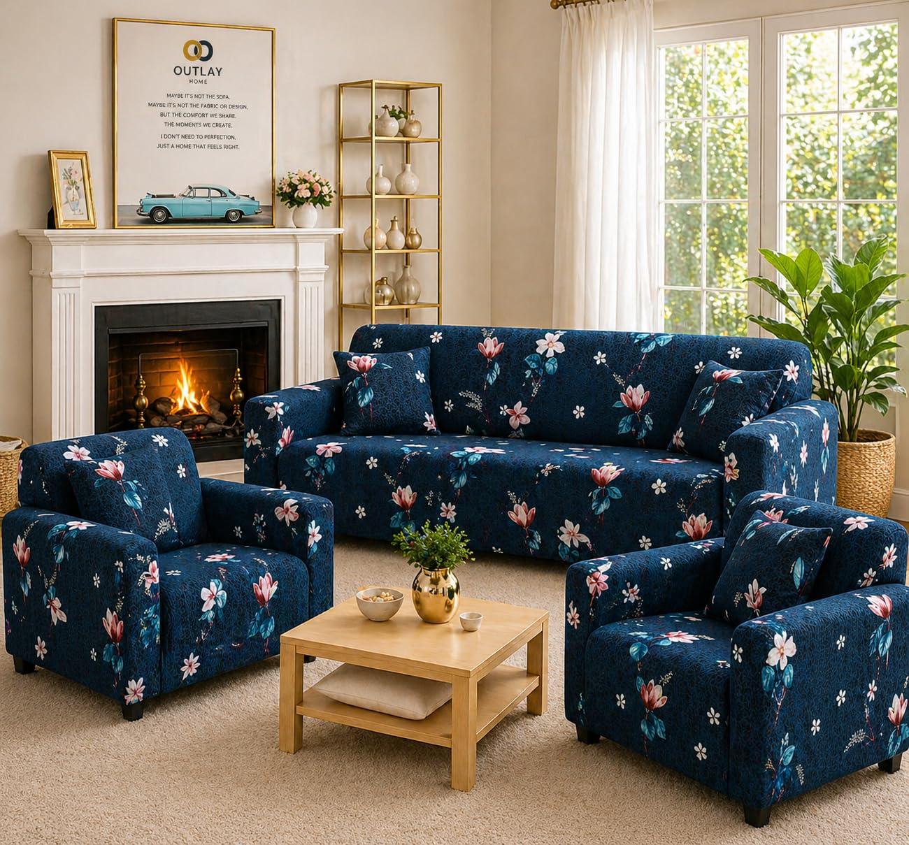 Digital Print Sofa Cover Fully Covered 5 Seater Sofa Cover Non-Slip Sticky Elastic Stretchable Sofa Set Slipcover, 5 Seater (3+1+1) (Blue Flower)-image-23