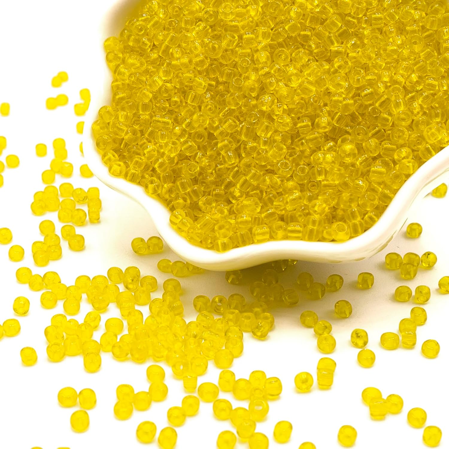 Yellow Glass Seed Beads 5000 Pcs, 3mm Small Craft Pony Beads Bulk for Bracelets, DIY Necklace Ring Waist Chain