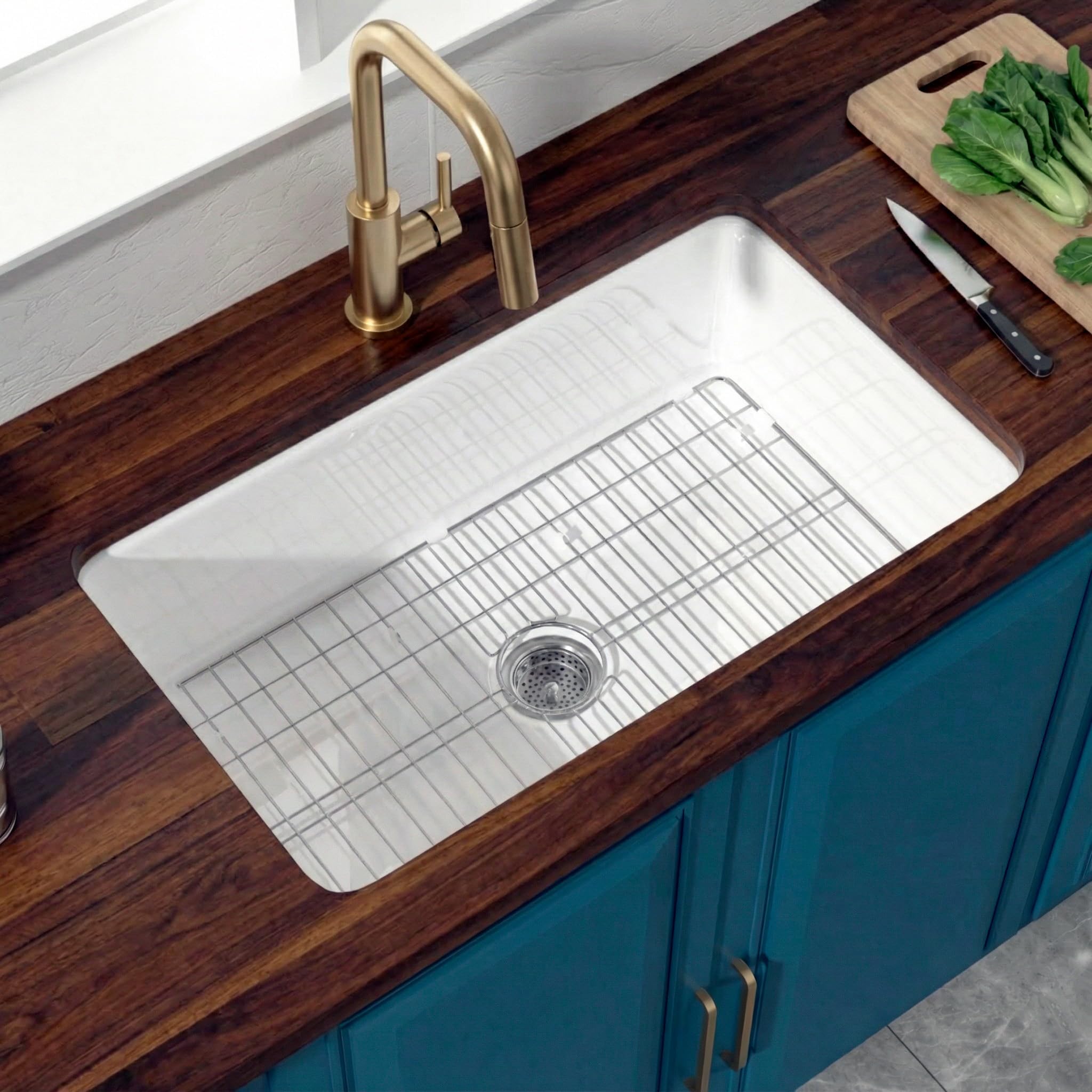 Undermount Kitchen Sink White 32 x 19 Inch,10" High Top Mount Fireclay Sink Drop In Single Bowl, Dual Mount, with Custom Accessory 2 Types, for Kitchen