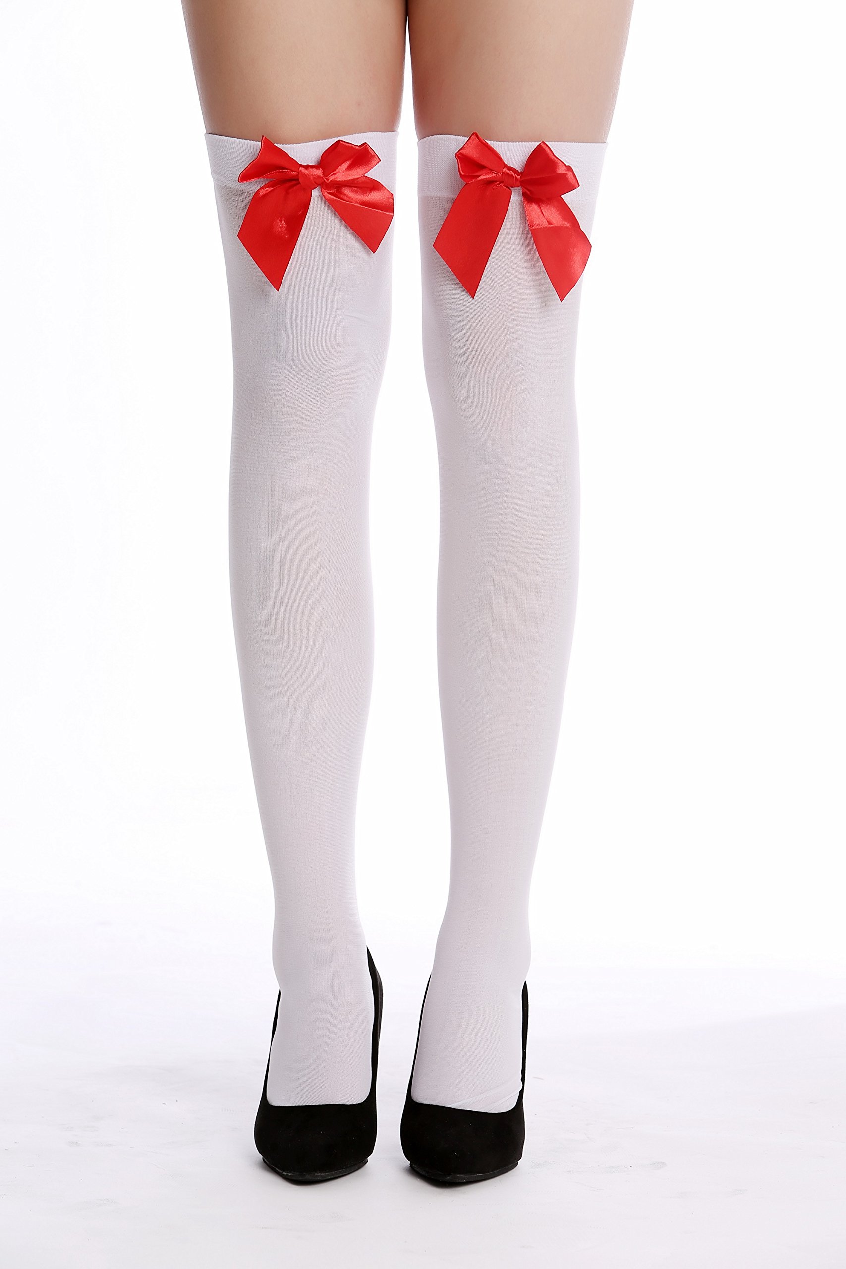 DRESS ME UP Overknee Strümpfe - Weiß Mit Roten Punkten, Gr. 34-40