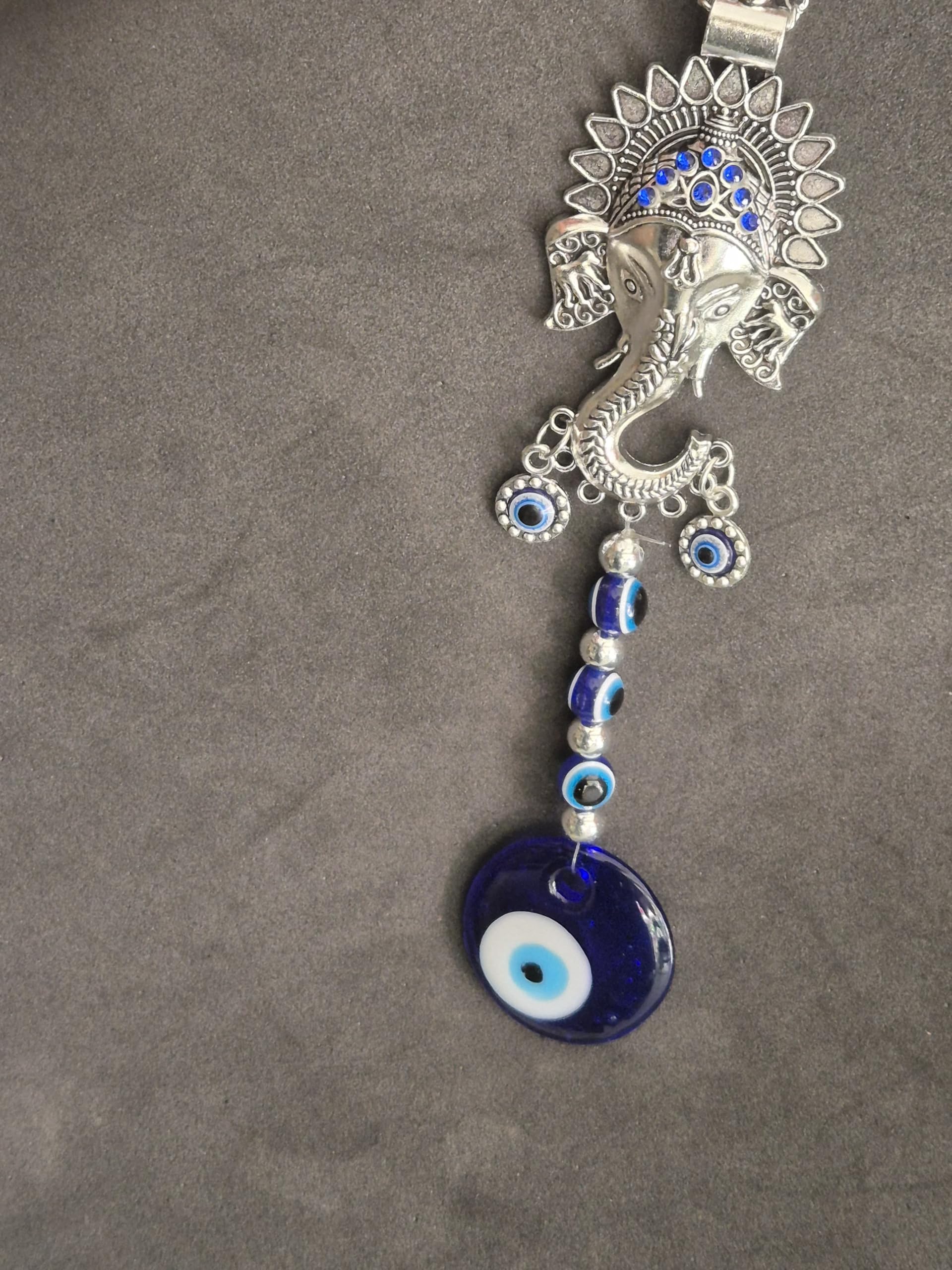 DT DECTONE Metal And Evil Eye Stones Handcrafted Om Ganesha Face Evil Eye Hanging for Home Entrance Door Decoration,Nazar Battu for Home Protection,Good Luck Charm and Prosperity at Office ,Blue 4
