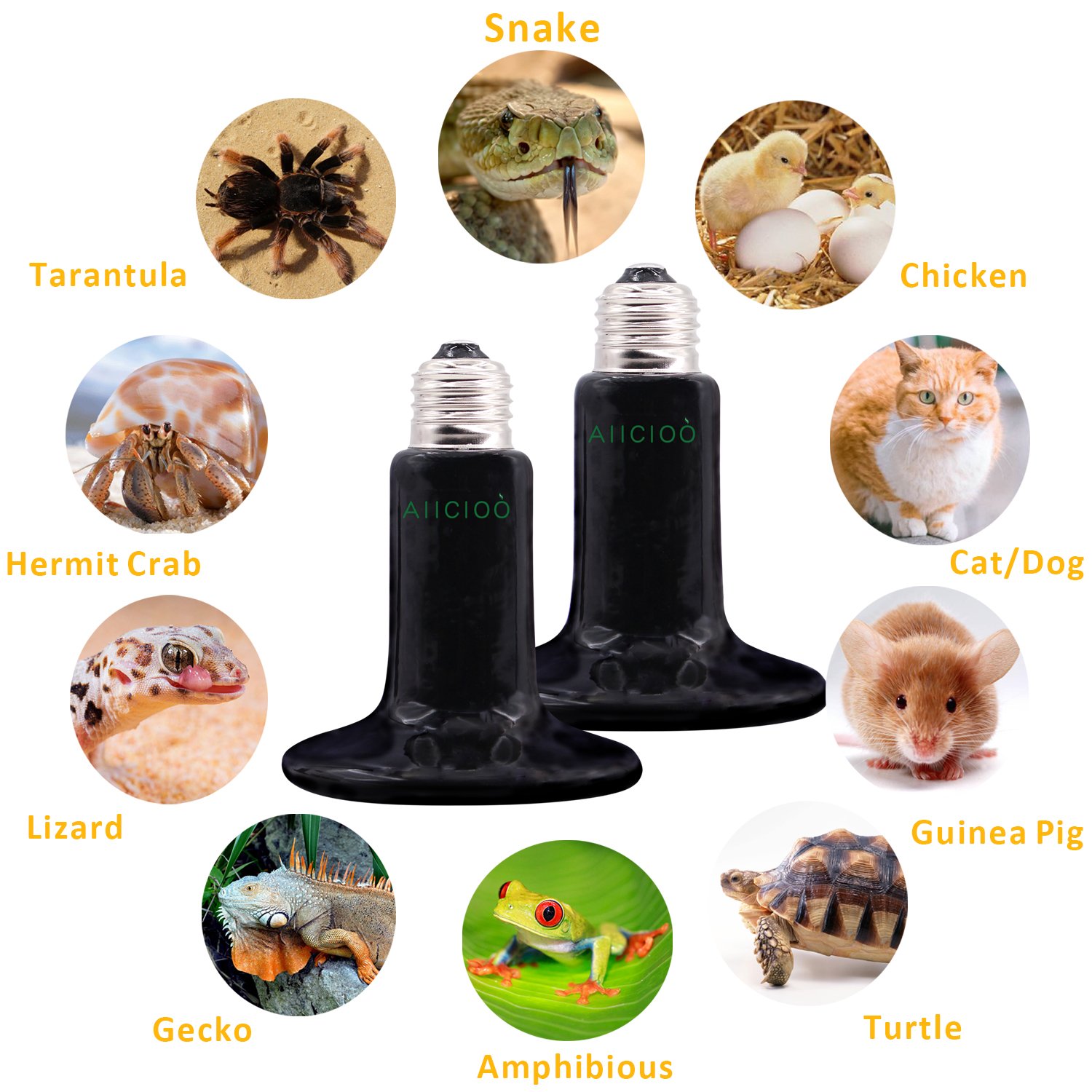 MD Lighting Ceramic Heat Emitter Bulb 100W (2-Pack) - Infrared Reptile Heat Lamp, No Light, 110V For Snakes, Lizards, Chickens
