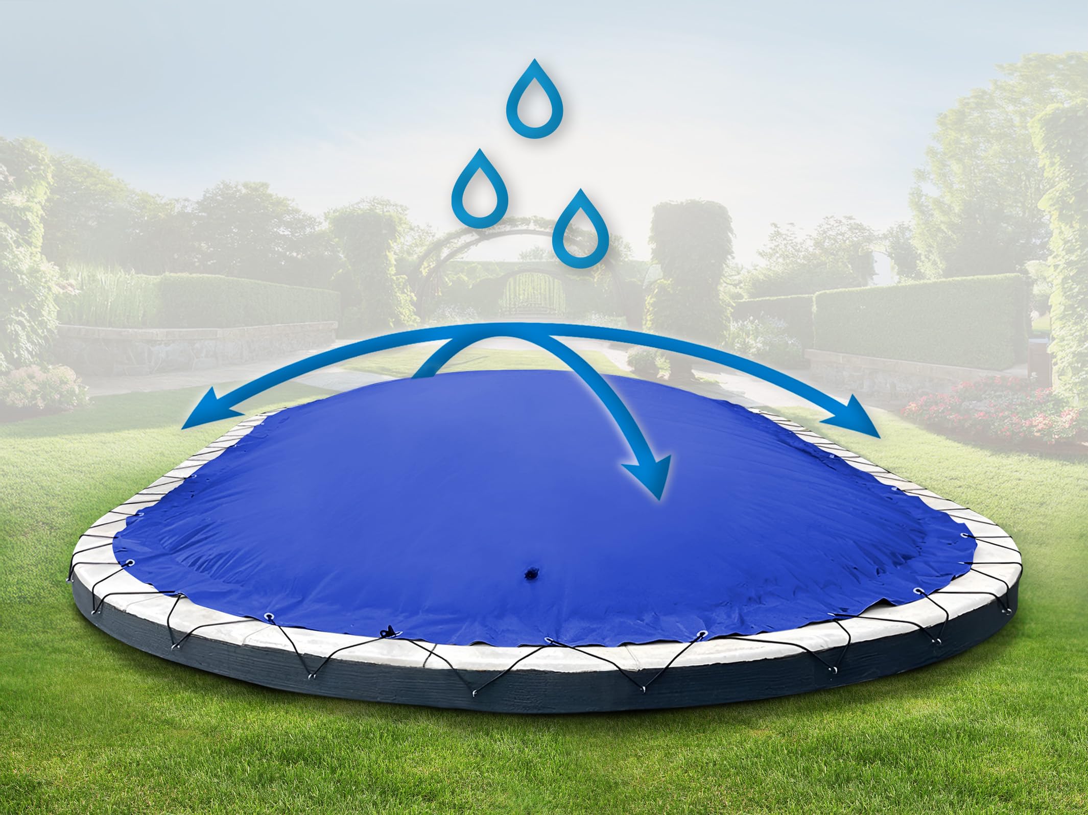 ANKO PLANEN Cubierta de Piscina Hinchable Ovalada – Lona de Cobertura Premium para Piscina – solución Ideal para el Invierno AirDeluxe (9,00m x 5,00m, Azul)
