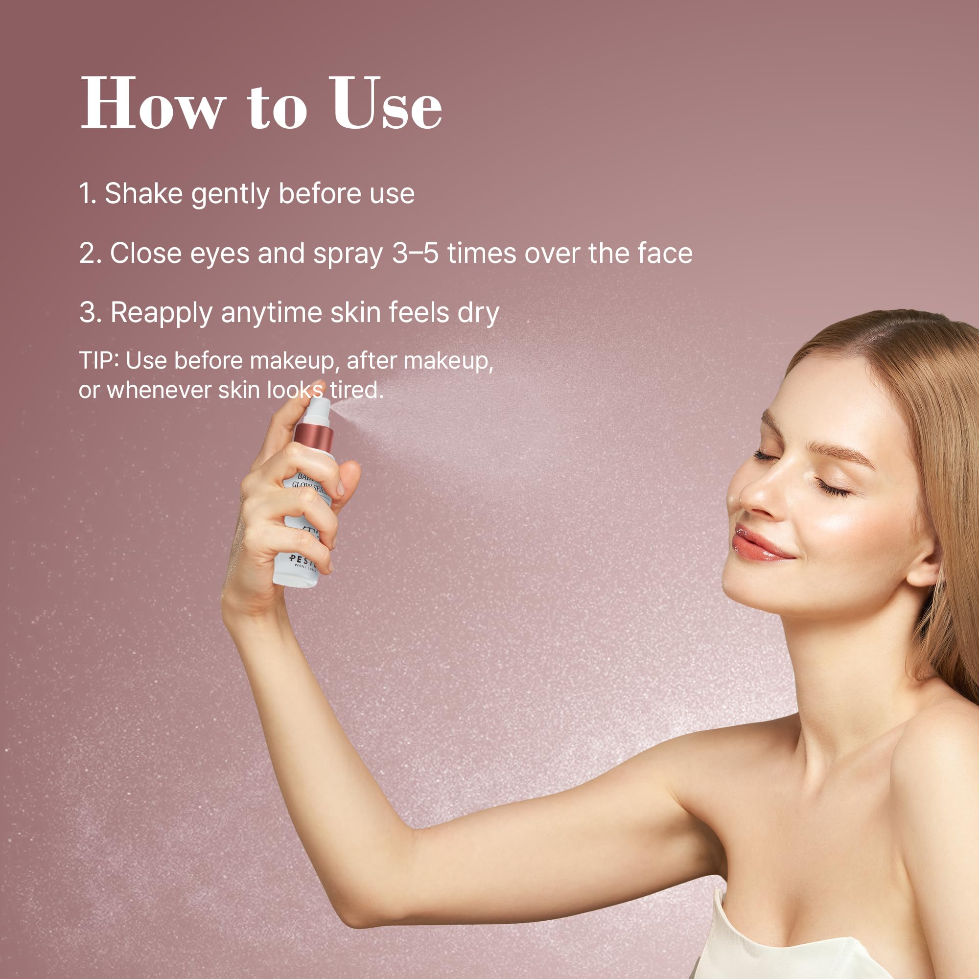 PESTLO T3 Baby Collagen Glow Serum Mist per tutti i tipi di pelle con collagene vegano e ingredienti che migliorano l'elasticità e la lucentezza, 50 ml (1,69 Fl Oz)