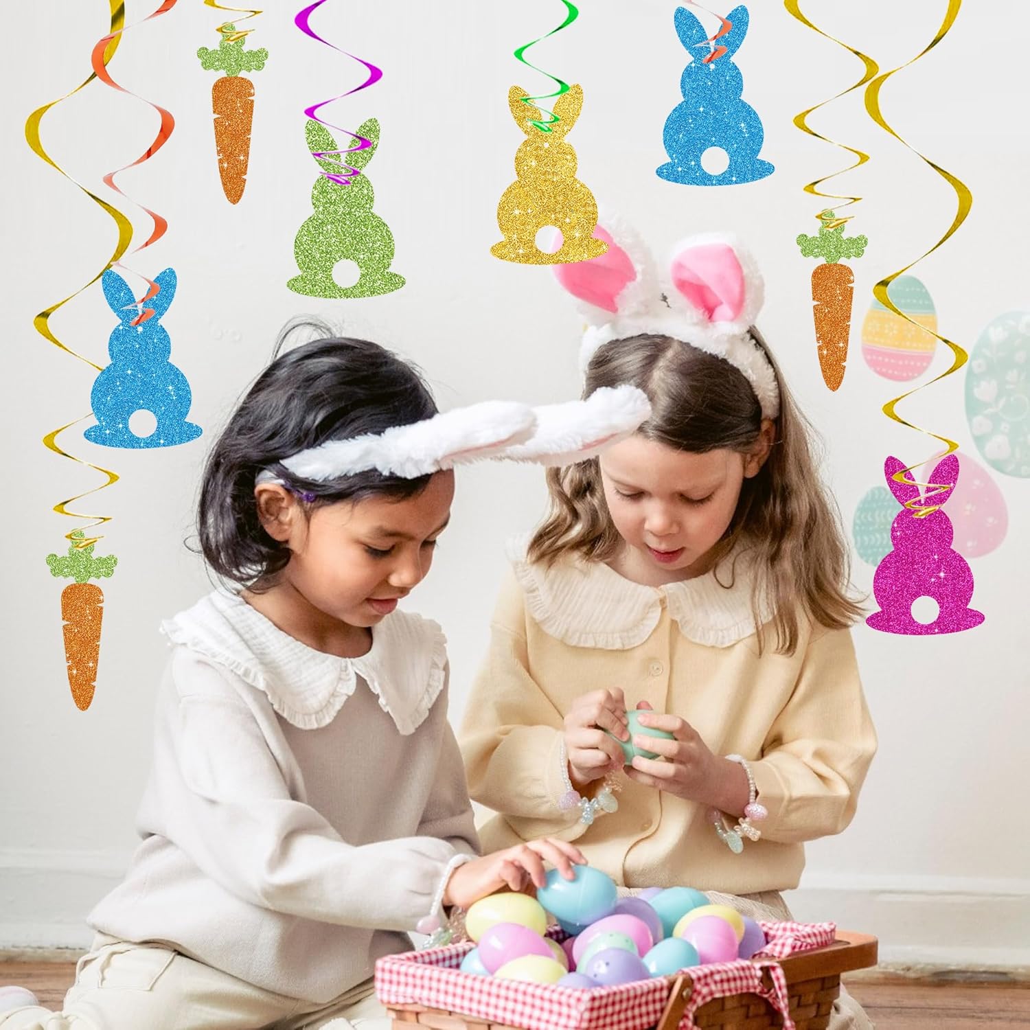BEISHIDA Easter Hanging Swirl Decorations Pre-Strung Cute Bunny Ceiling Decorations for Easter Home School Office Spring Party Supplies 15Pcs