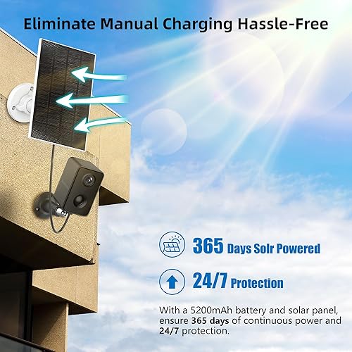 Miniatura 2 de Septekon Cámaras de seguridad 2K inalámbricas para exteriores, paquete de 4, cámara solar con dos focos, sirena de detección de movimiento PIR,