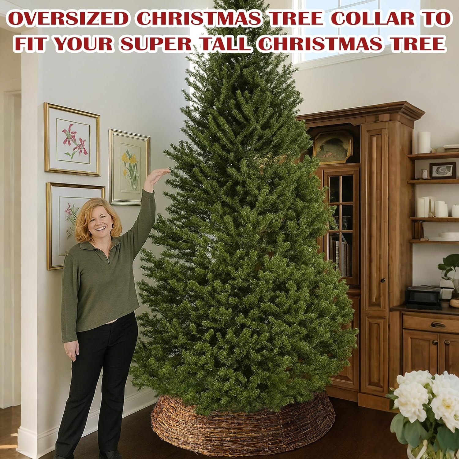 クリスマスツリーカラー ラタン 42インチ クリスマススタンド ツリーカラー ボーホー織ラタンカバー 素朴な天然ファームハウスリング