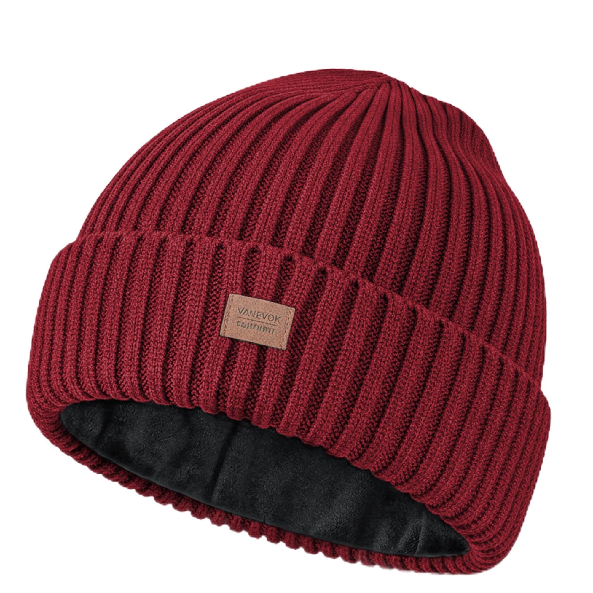 Merino Wool Beanie Hat for Men Women - Thermal Knitted Winter Hat for Large Heads Hiking Running Cap Wrap for Cold Weather