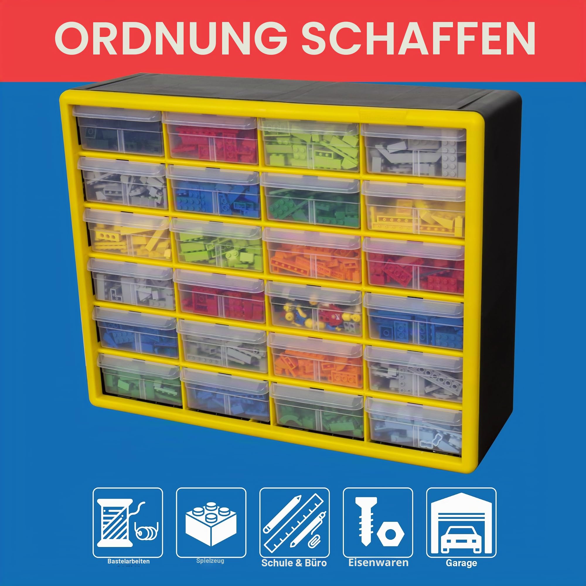 Akro-Mils 10724 Schubladenschrank aus Kunststoff mit 24 Schubladen, für Garage, Perlen-Organizer, Lego-Aufbewahrung, Lehrer-Werkzeugkasten, Make-up-Organizer und mehr, 50,8 cm B x 15,2 cm T x 40,6 cm